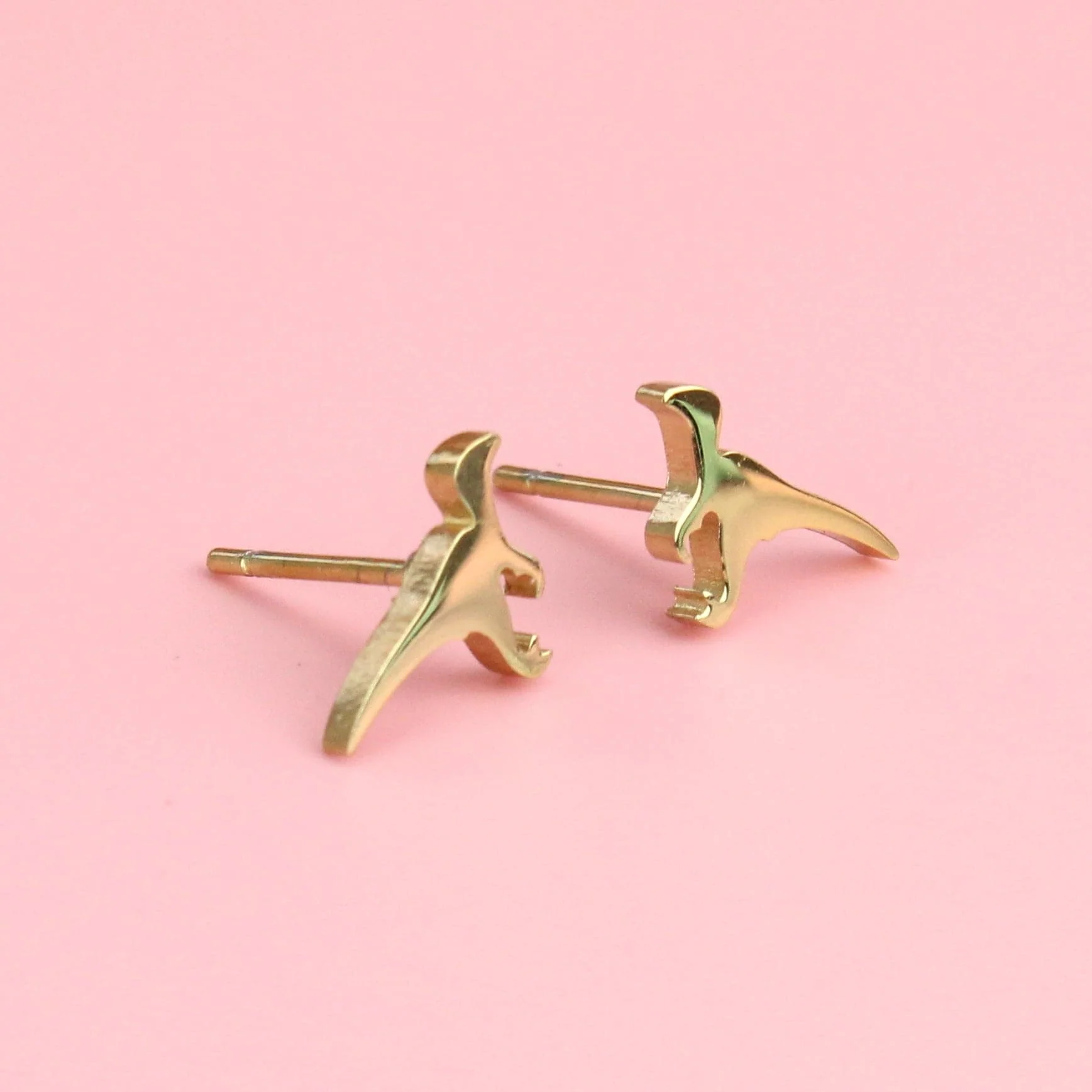 Mini Velociraptor Stud Earrings (Gold Plated) - Image 3