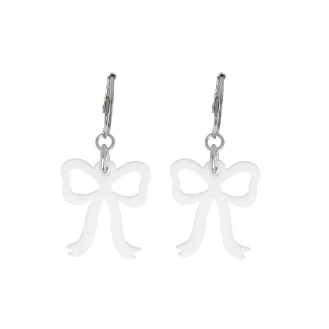 Mini White Bow Huggie Hoop Earrings - Image 3