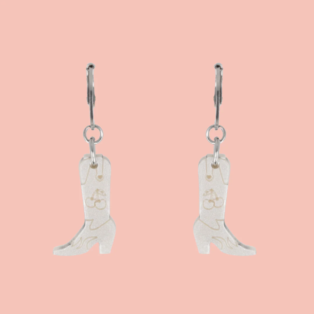 Mini White Cowboy Boot Huggie Hoop Earrings