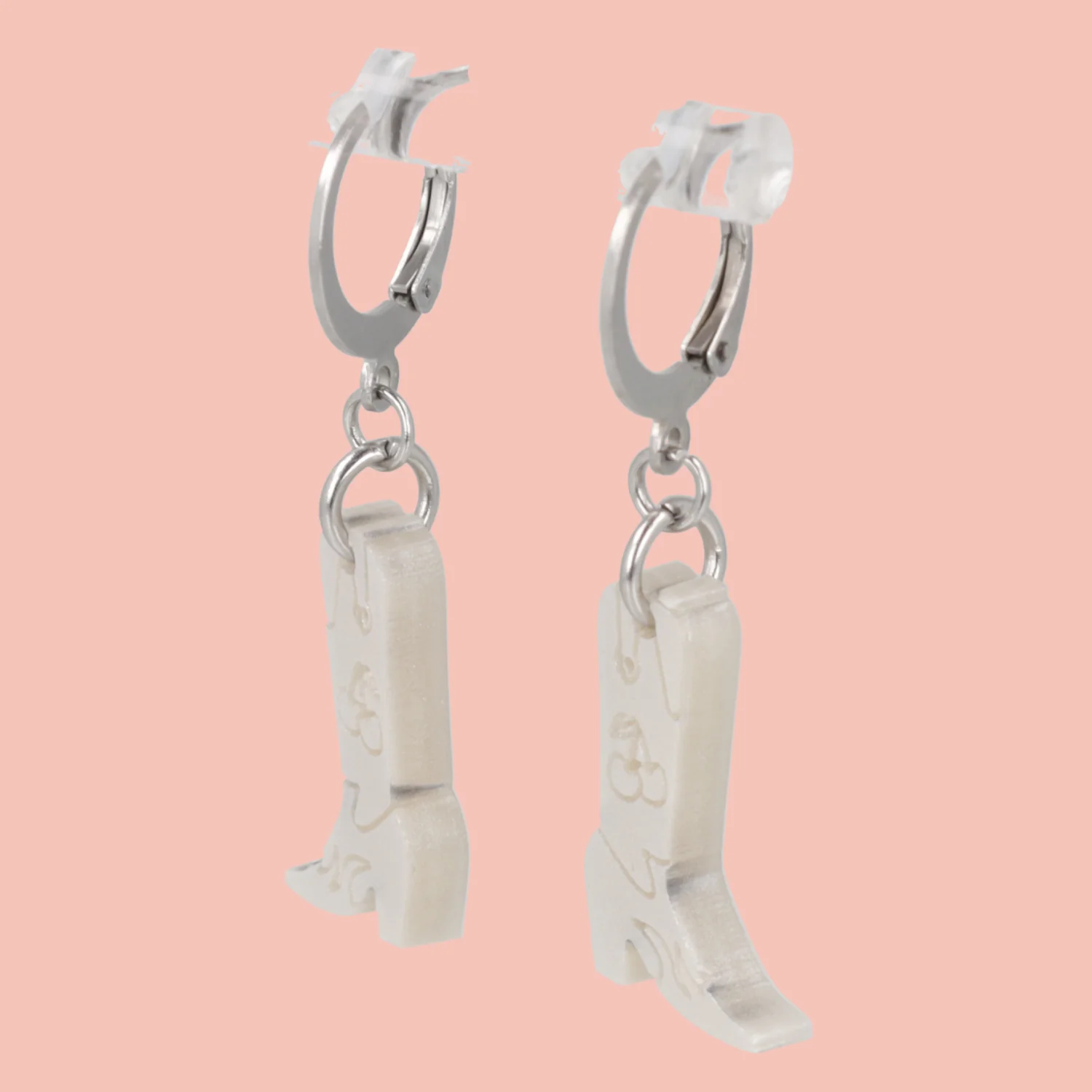 Mini White Cowboy Boot Huggie Hoop Earrings - Image 3