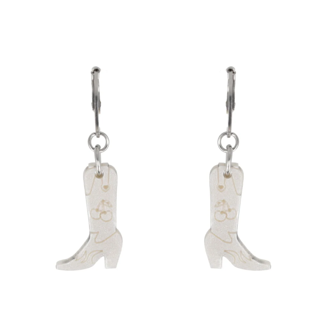 Mini White Cowboy Boot Huggie Hoop Earrings - Image 5