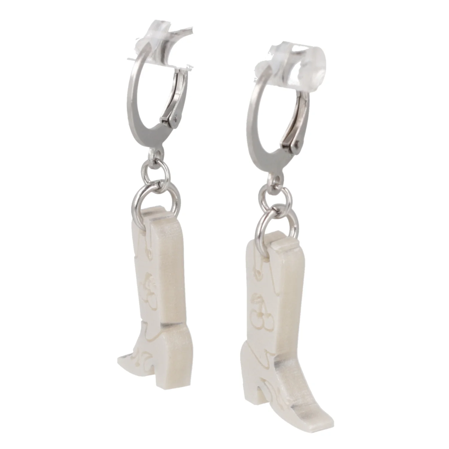 Mini White Cowboy Boot Huggie Hoop Earrings - Image 7
