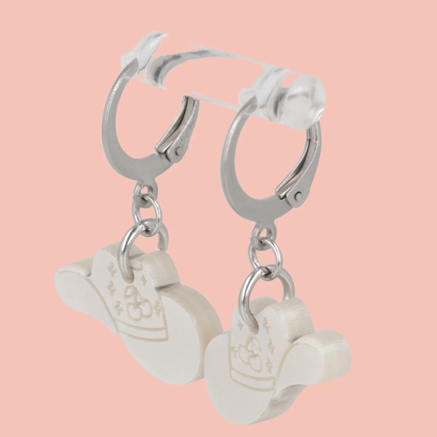 Mini White Cowboy Hat Huggie Hoop Earrings - Image 3