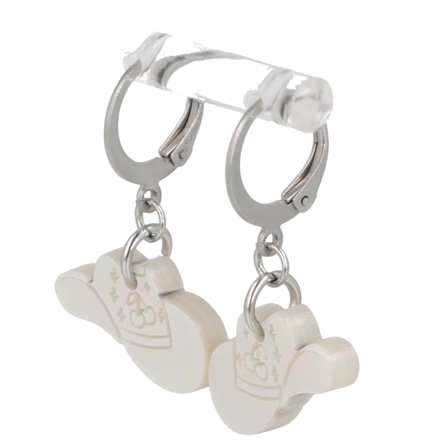 Mini White Cowboy Hat Huggie Hoop Earrings - Image 5