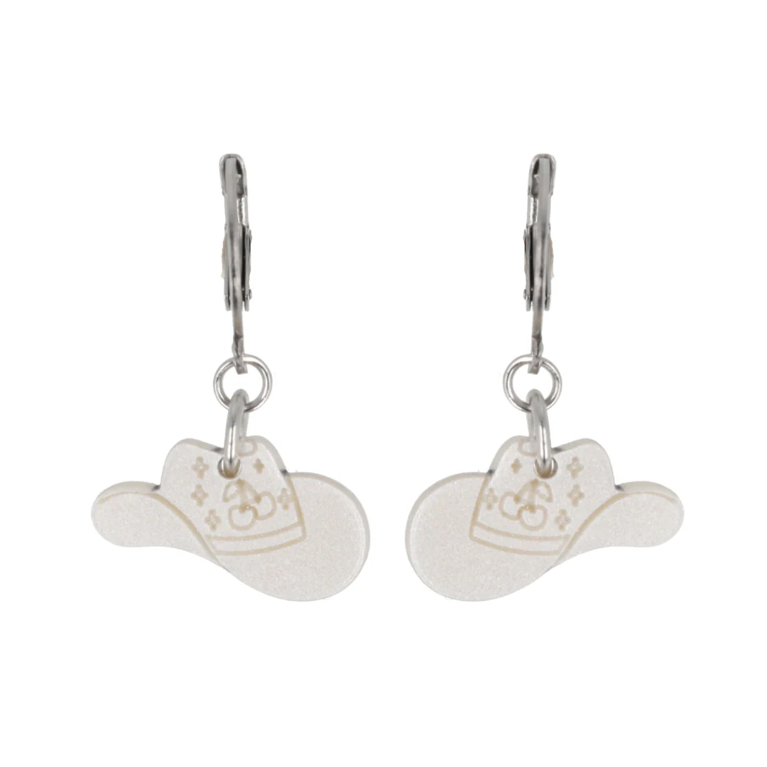 Mini White Cowboy Hat Huggie Hoop Earrings - Image 6