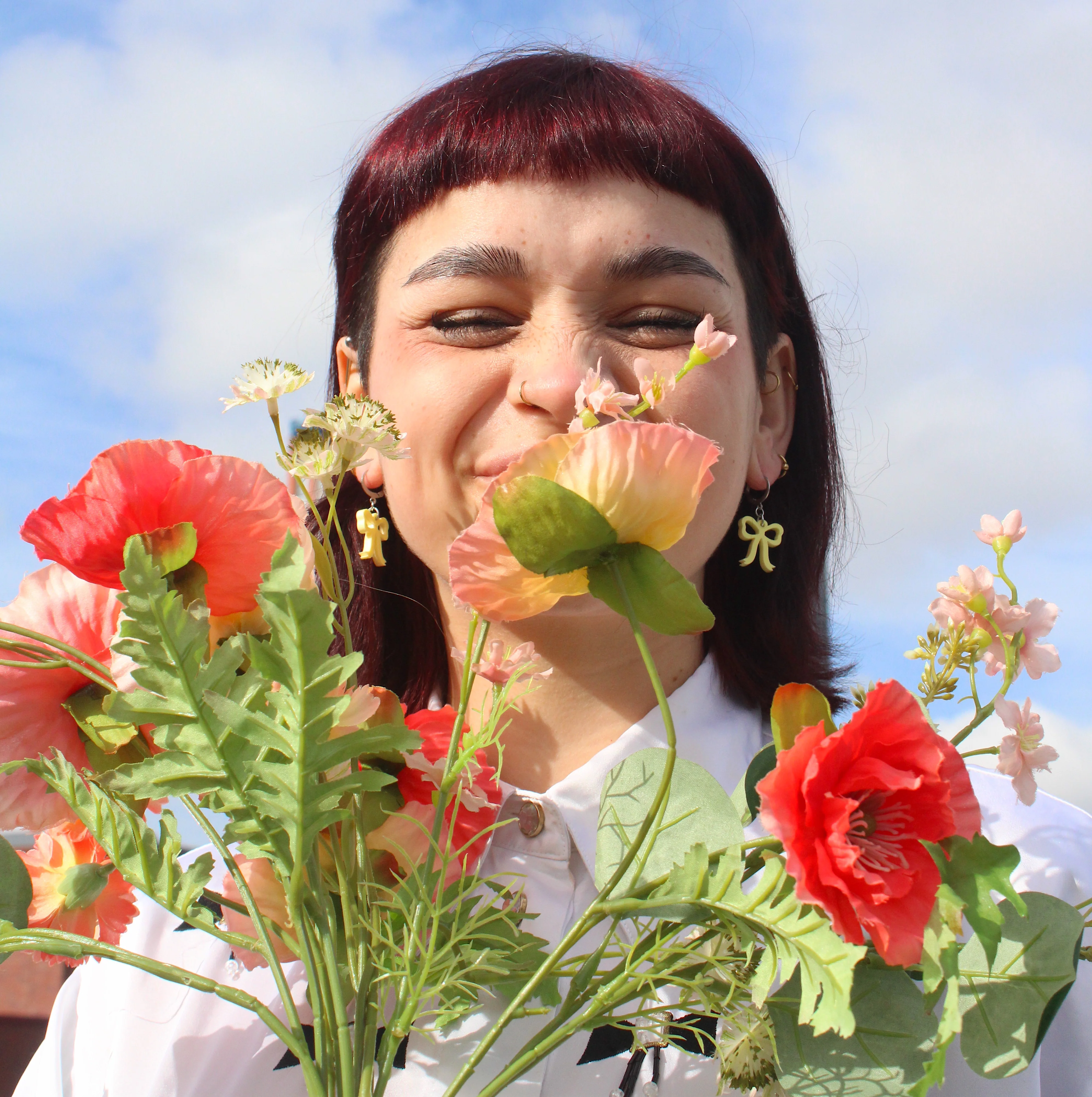 Mini Yellow Bow Huggie Hoop Earrings - Image 3