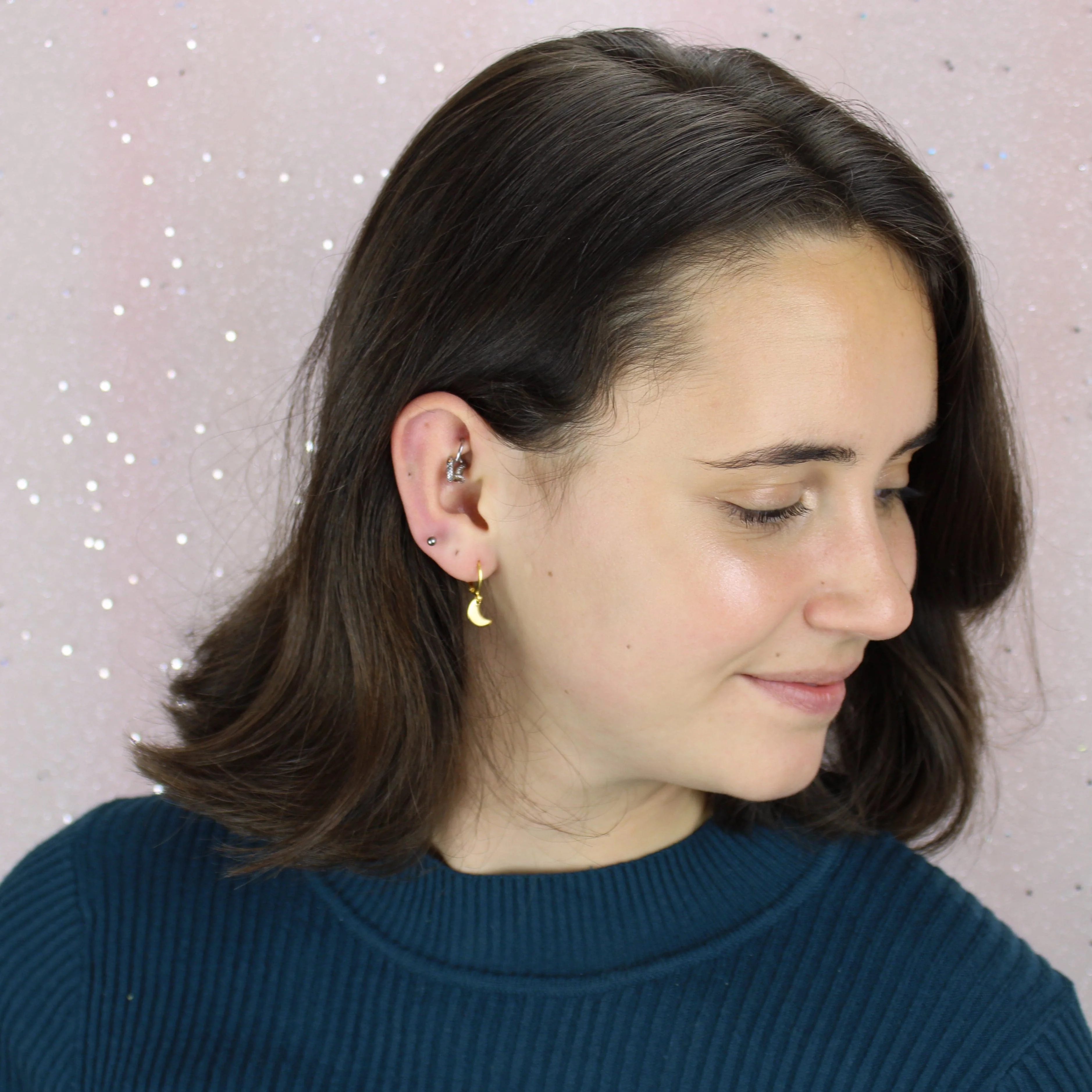 Moon Drop Hoop Earrings (Gold Plated) - Image 3