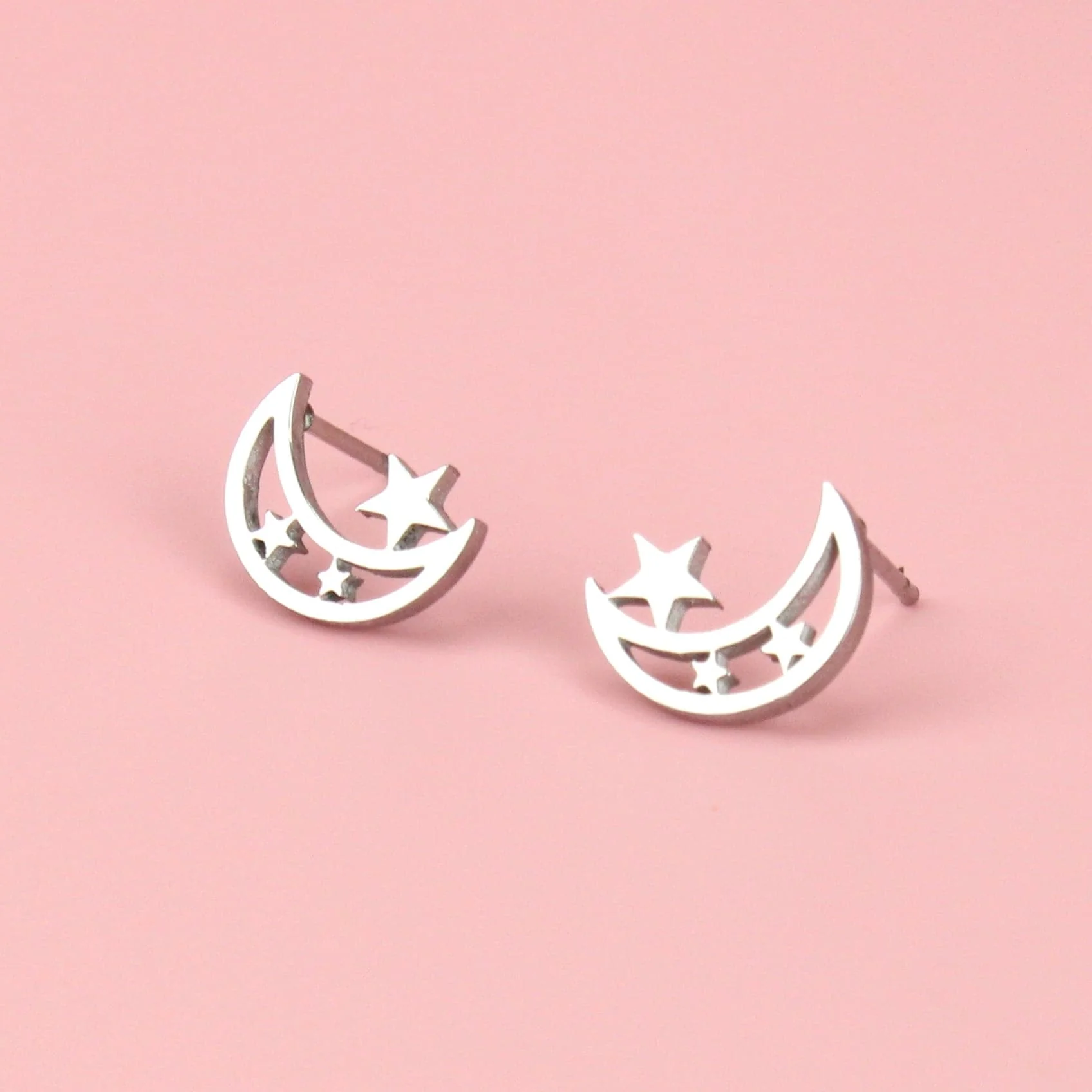 Moon & Three Star Stud Earrings - Image 2