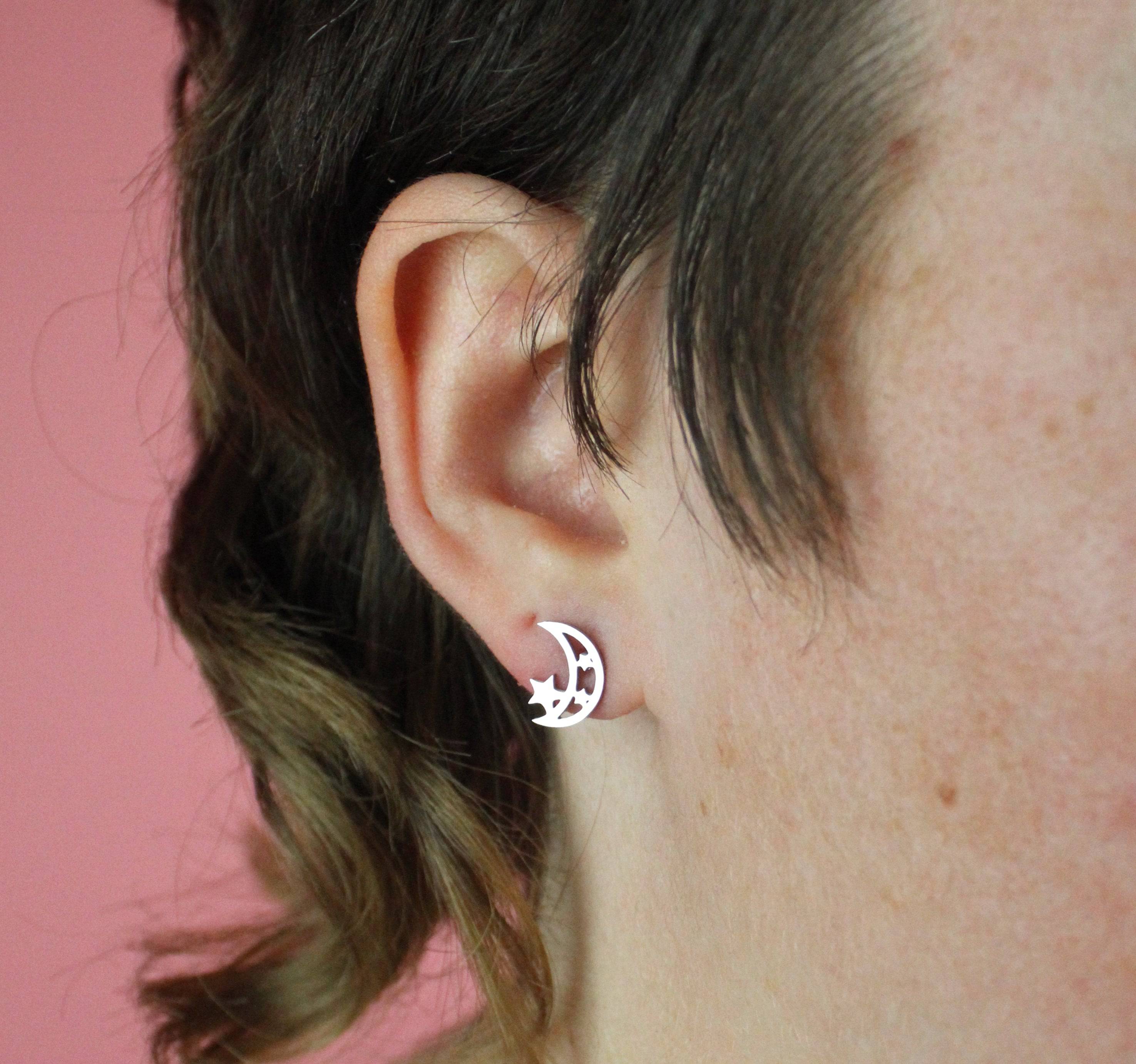 Moon & Three Star Stud Earrings - Image 3