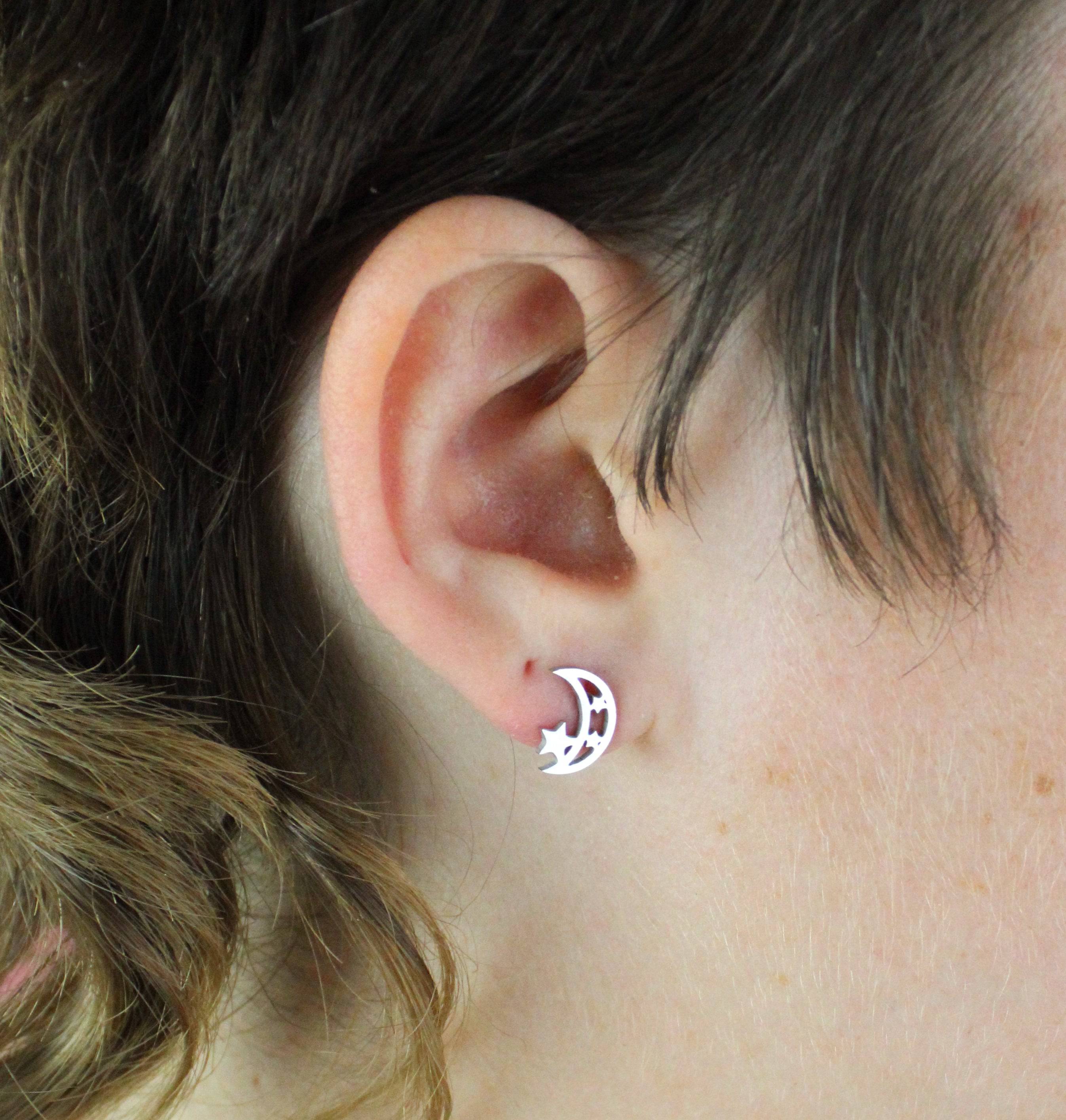 Moon & Three Star Stud Earrings - Image 5