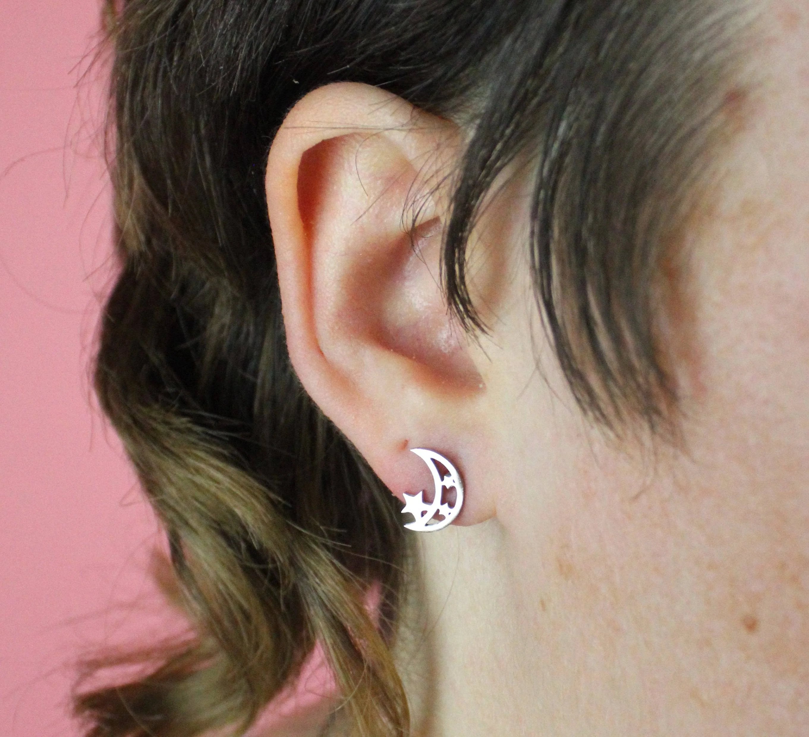 Moon & Three Star Stud Earrings - Image 6