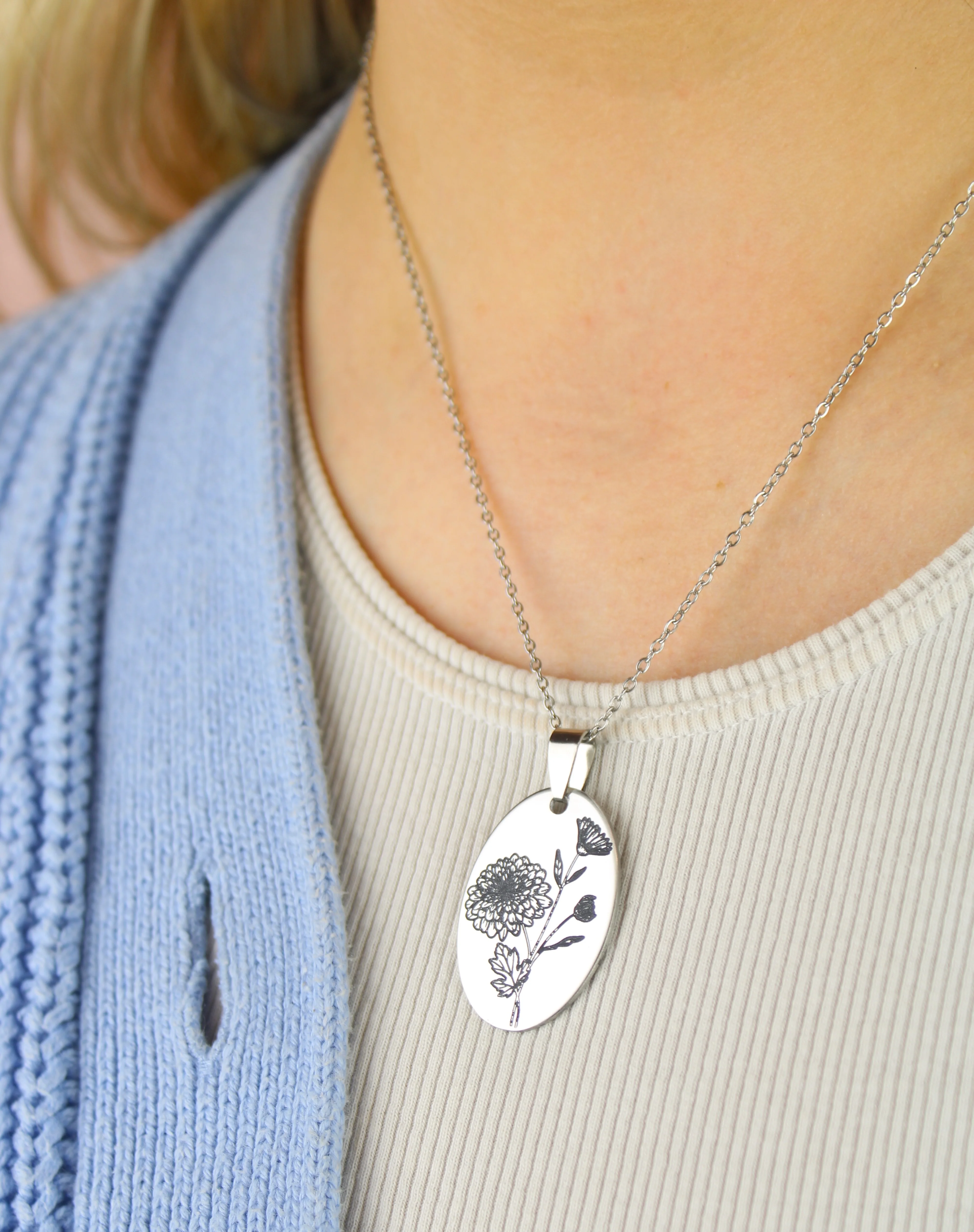 November Birth Flower Necklace - Chrysanthemum - Image 2