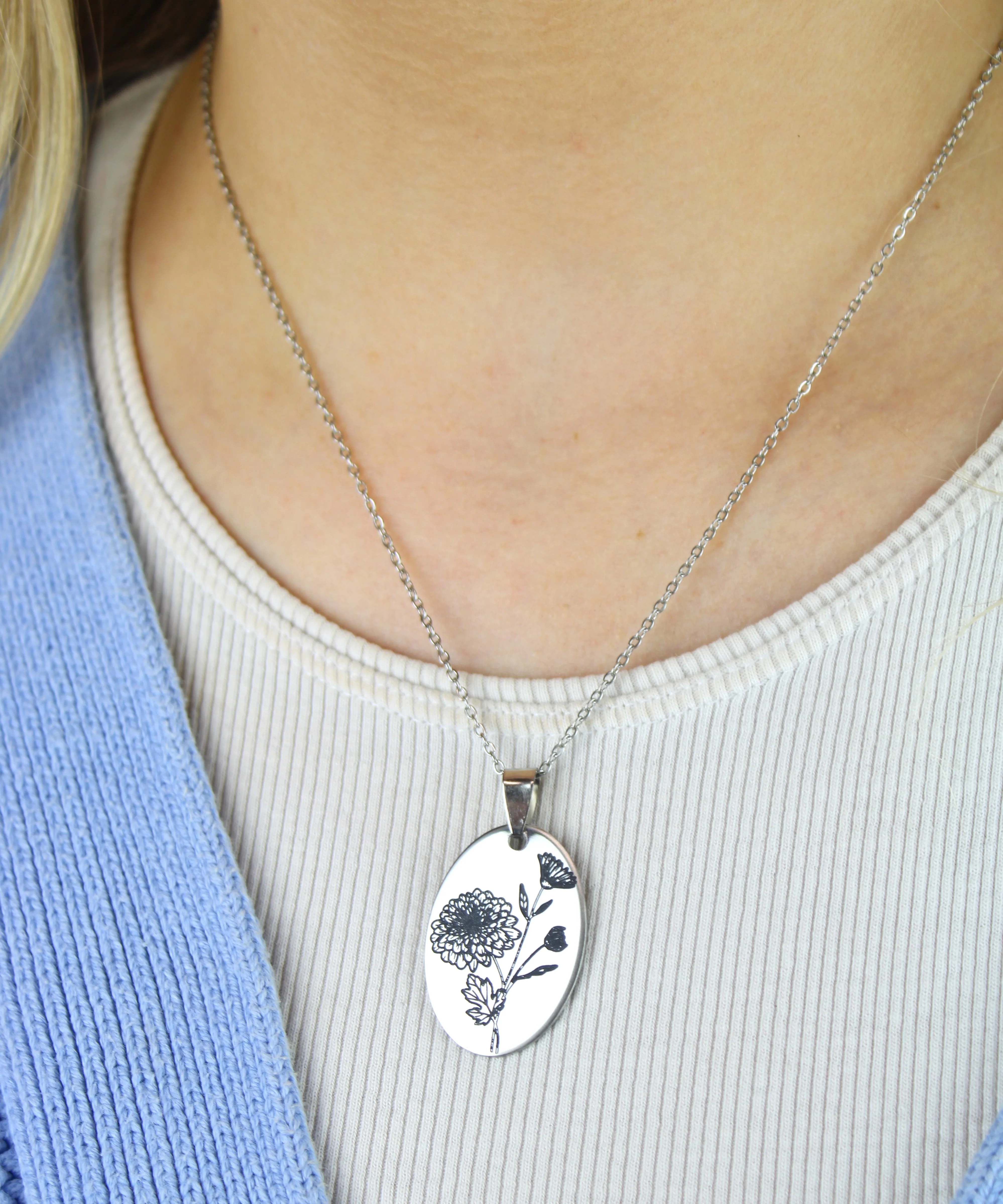 November Birth Flower Necklace - Chrysanthemum - Image 4