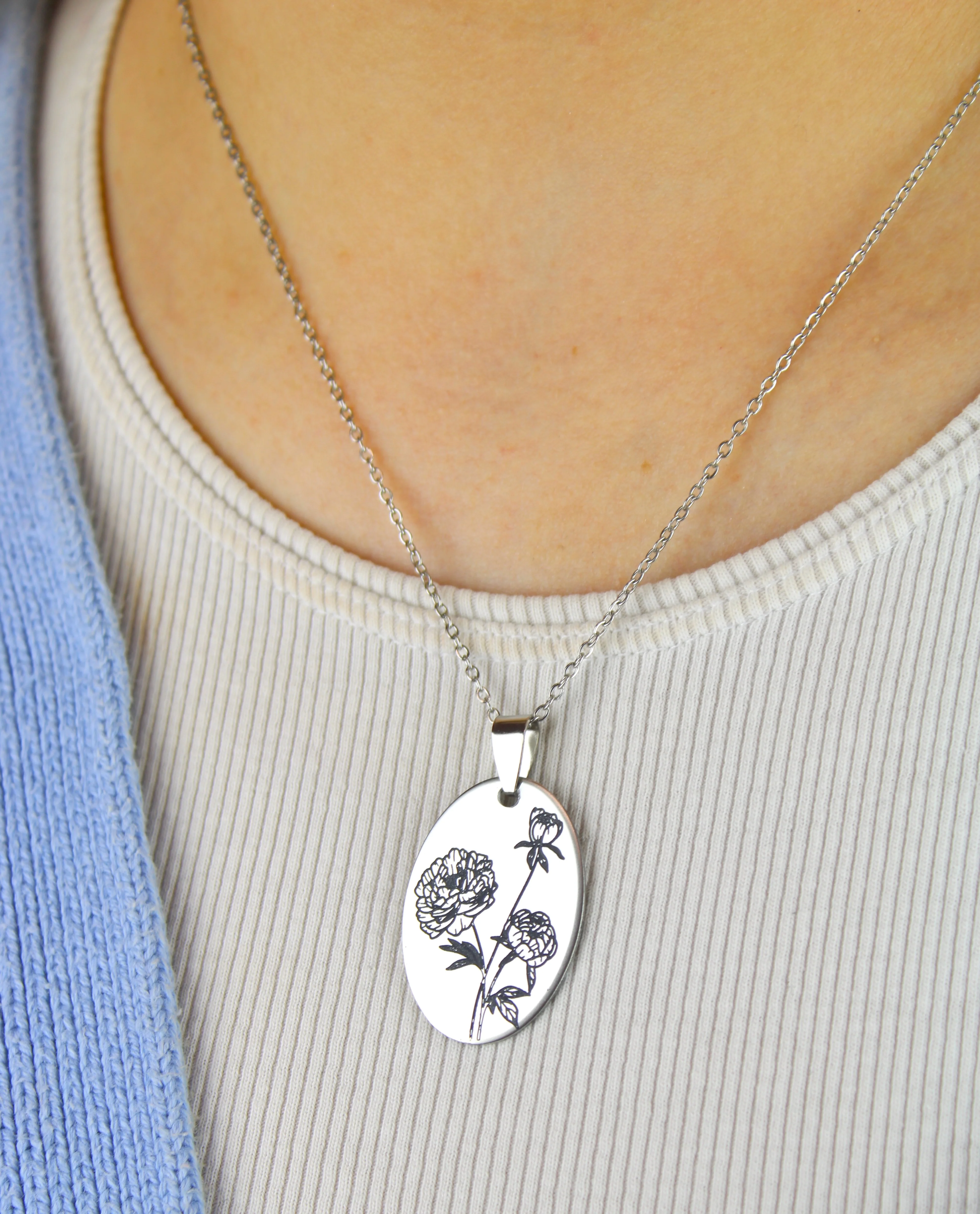 November Birth Flower Necklace - Peony - Image 2