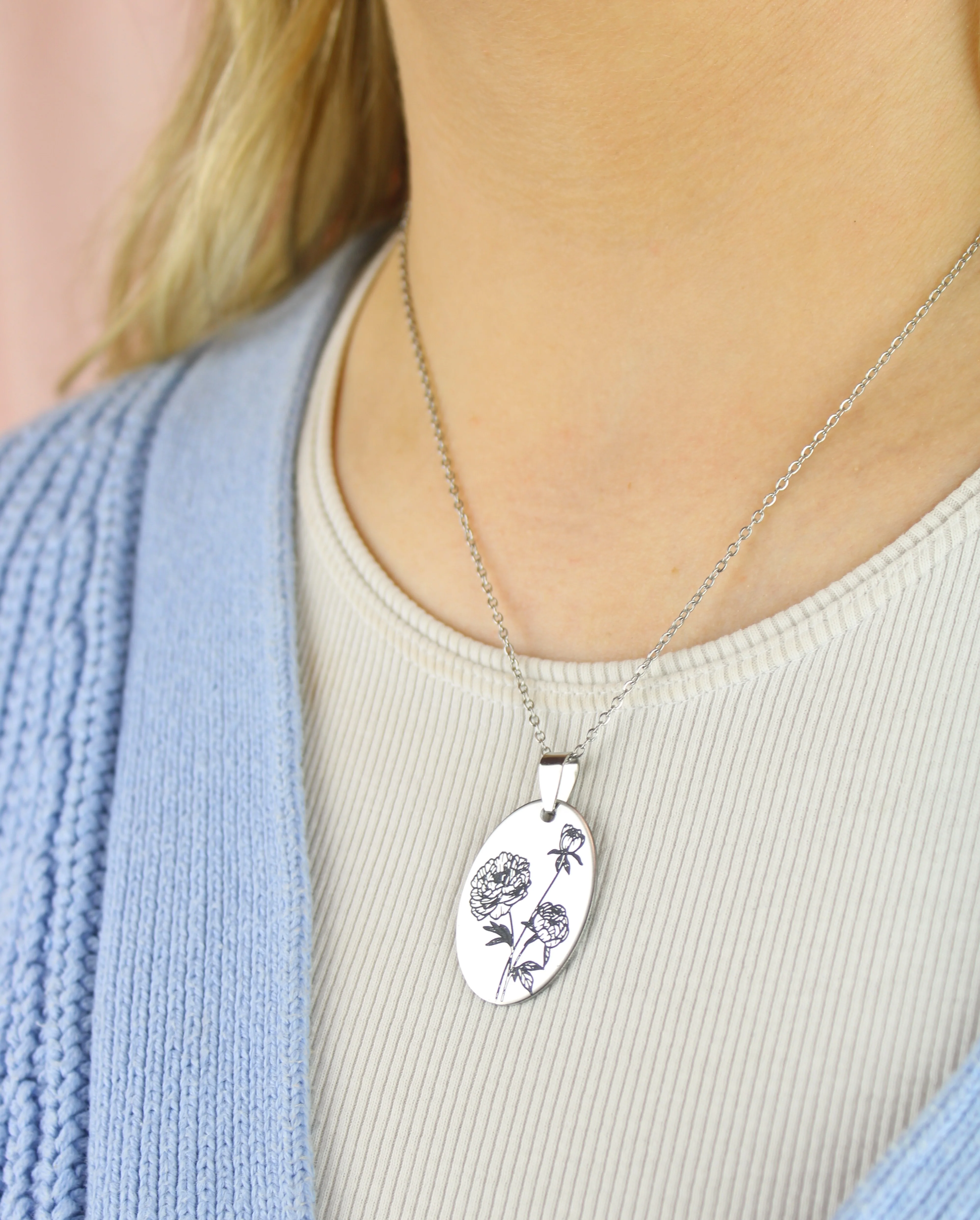 November Birth Flower Necklace - Peony - Image 4