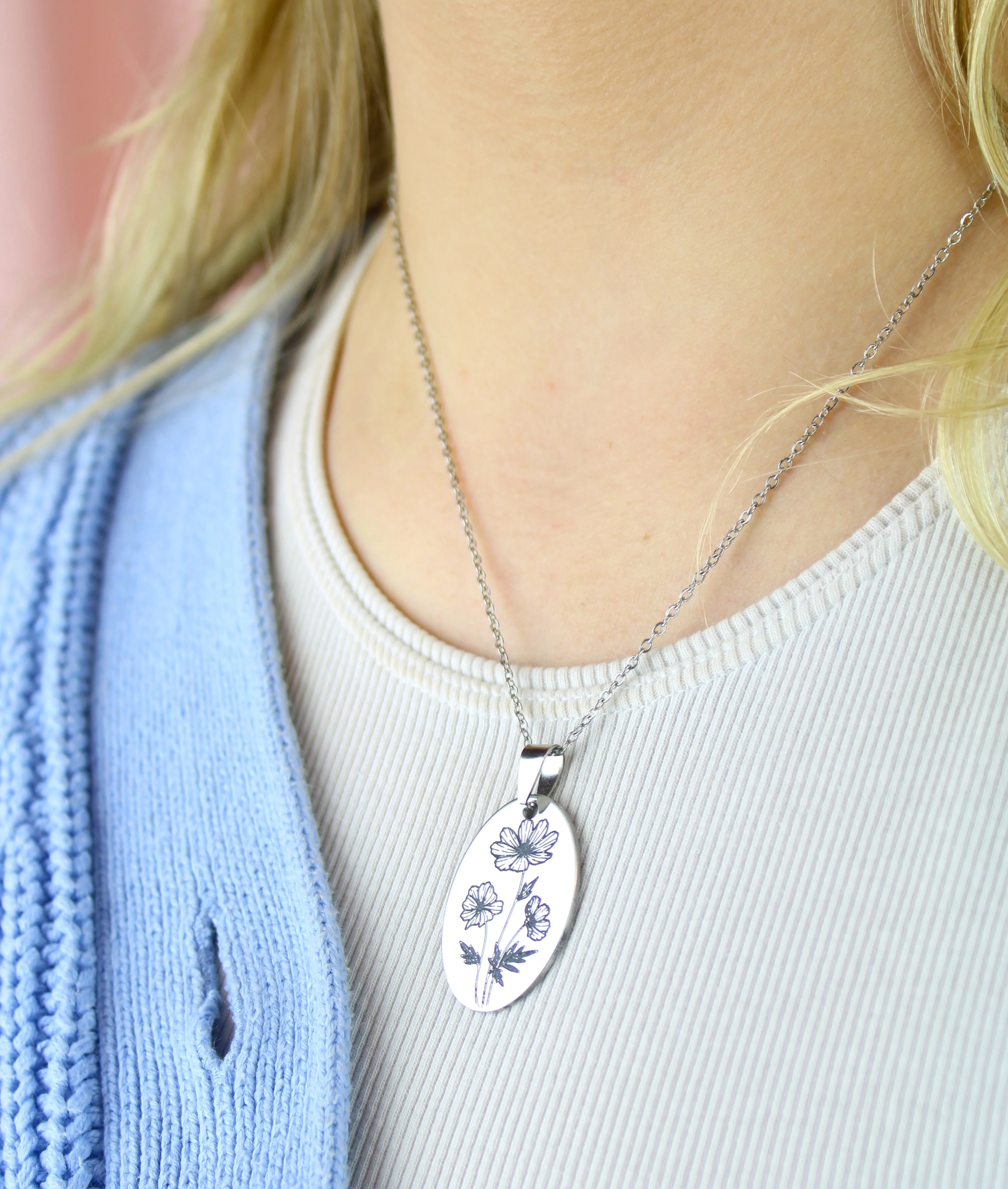 October Birth Flower Necklace - Cosmos - Image 4