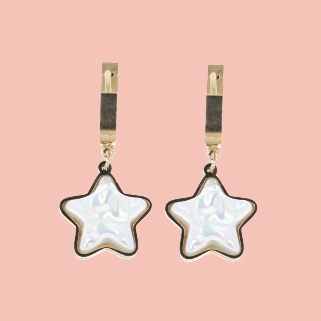Opal Star Huggie Hoop Earrings (Gold Plated)