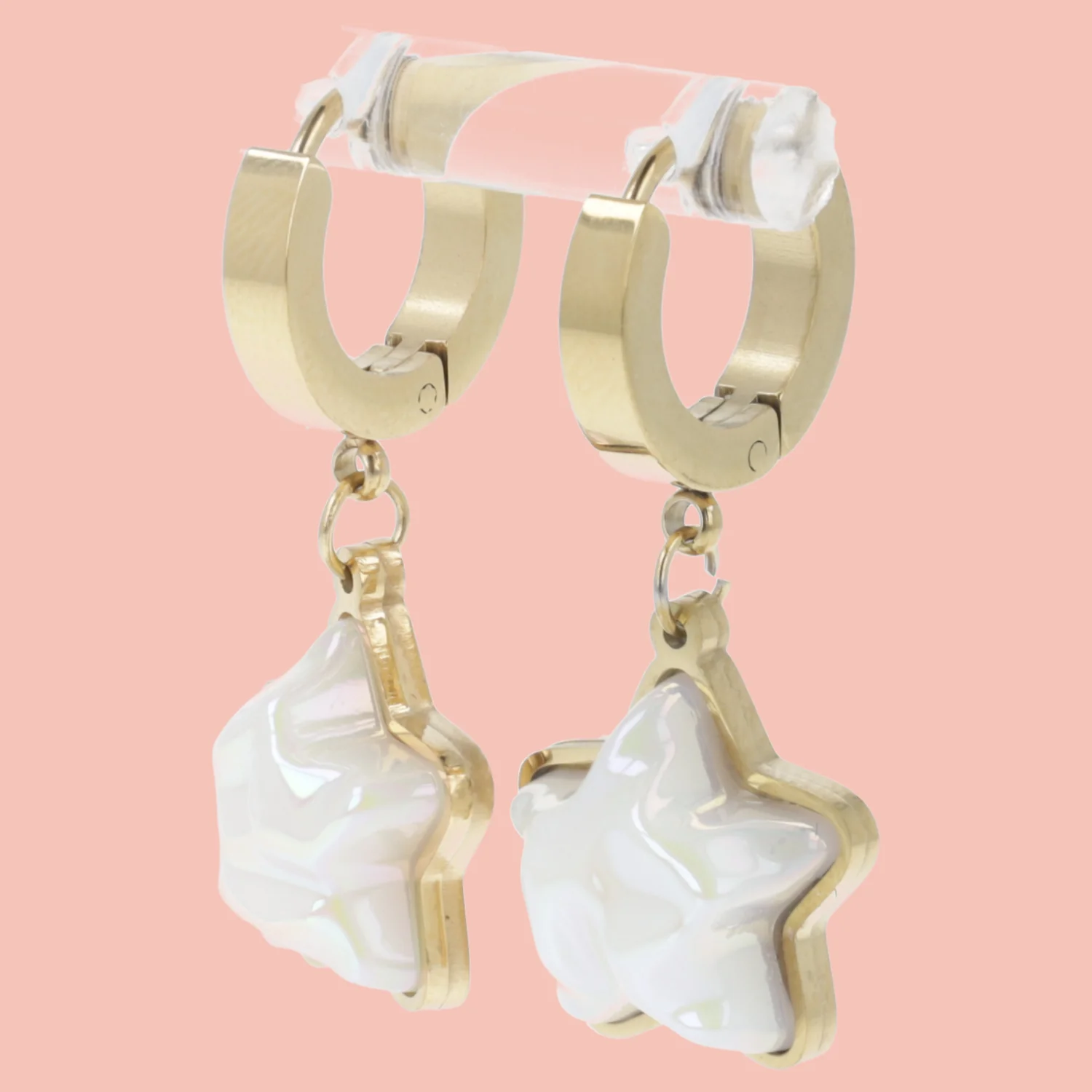 Opal Star Huggie Hoop Earrings (Gold Plated) - Image 3