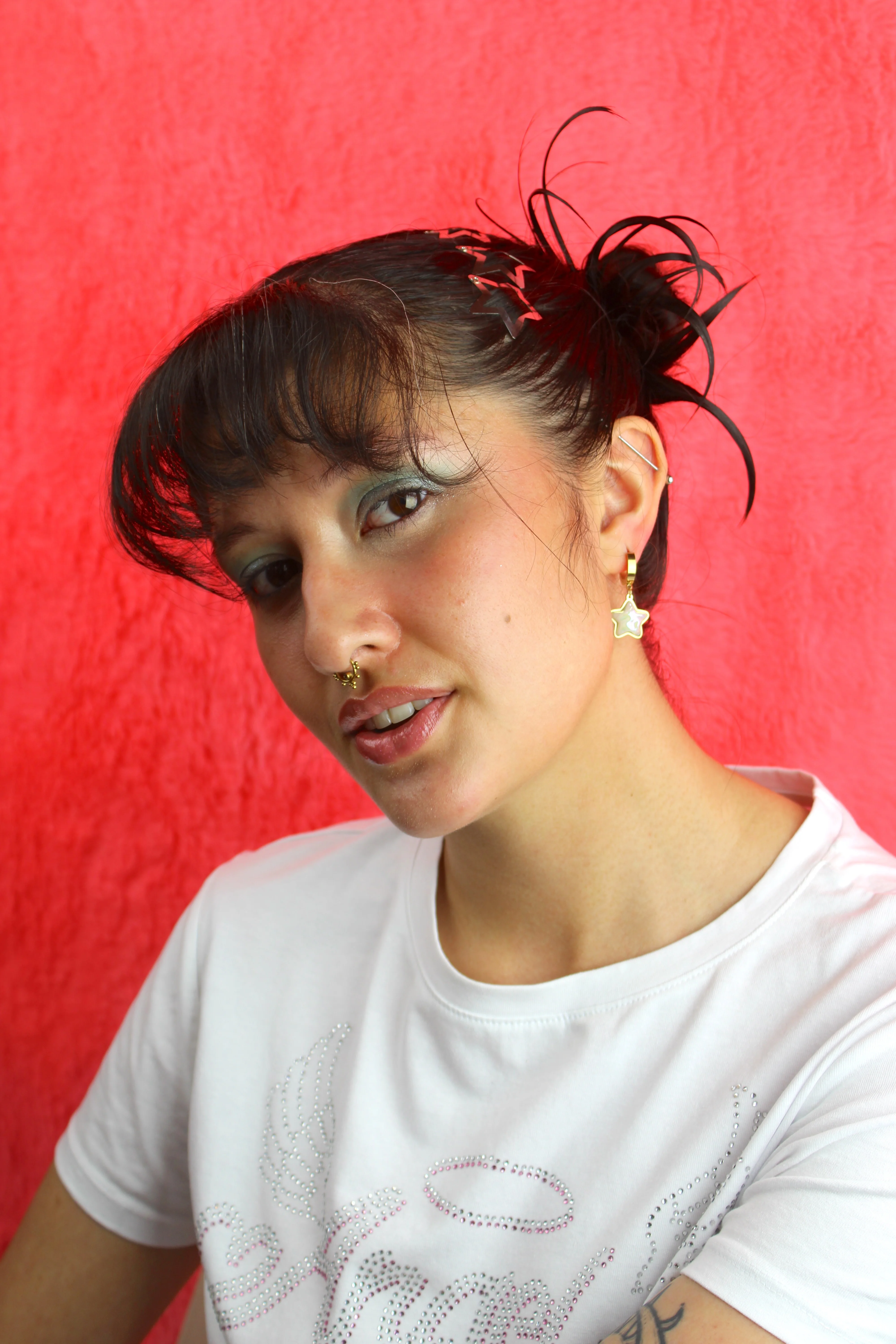 Opal Star Huggie Hoop Earrings (Gold Plated) - Image 4