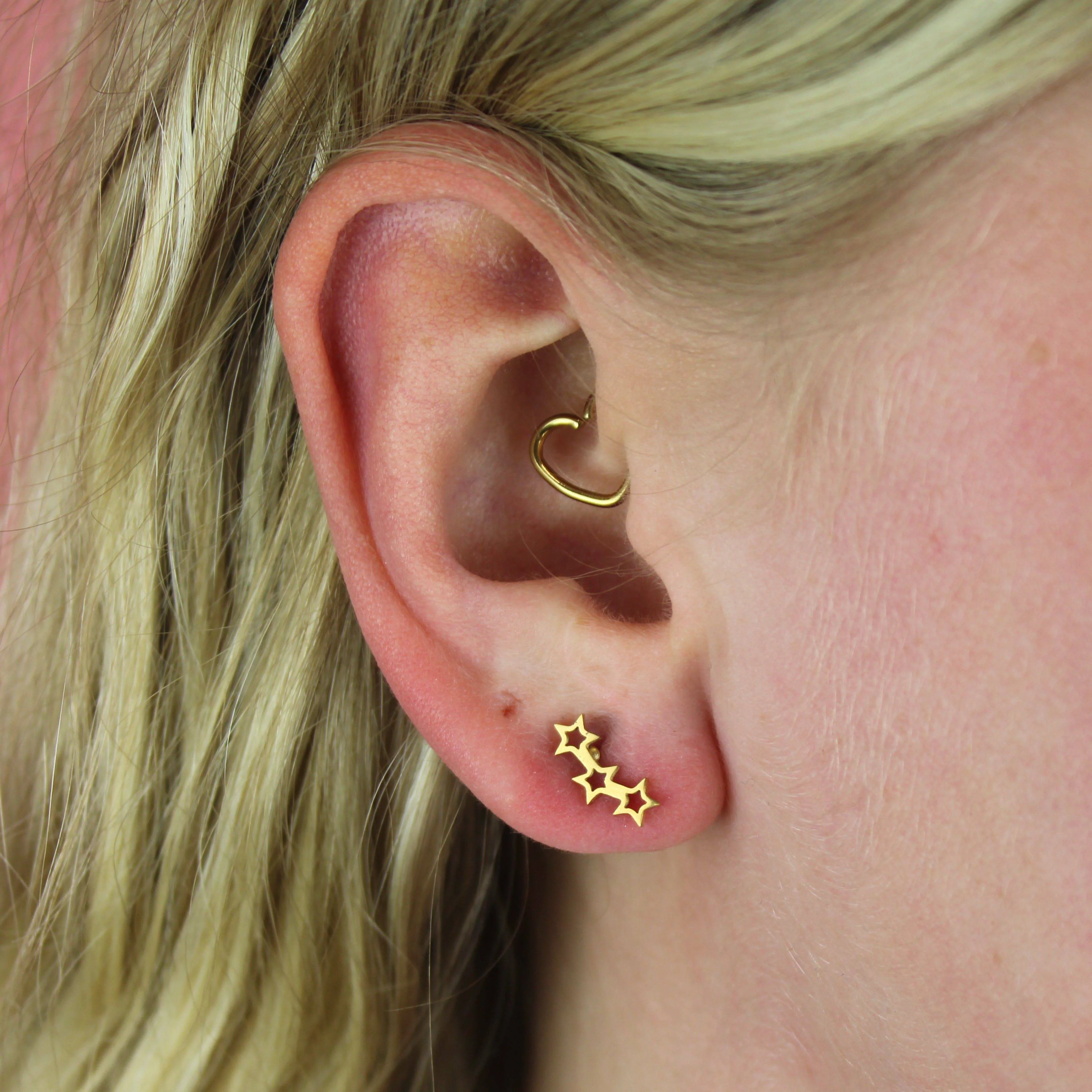 Open Triple Star Stud Earrings (Gold Plated) - Image 3