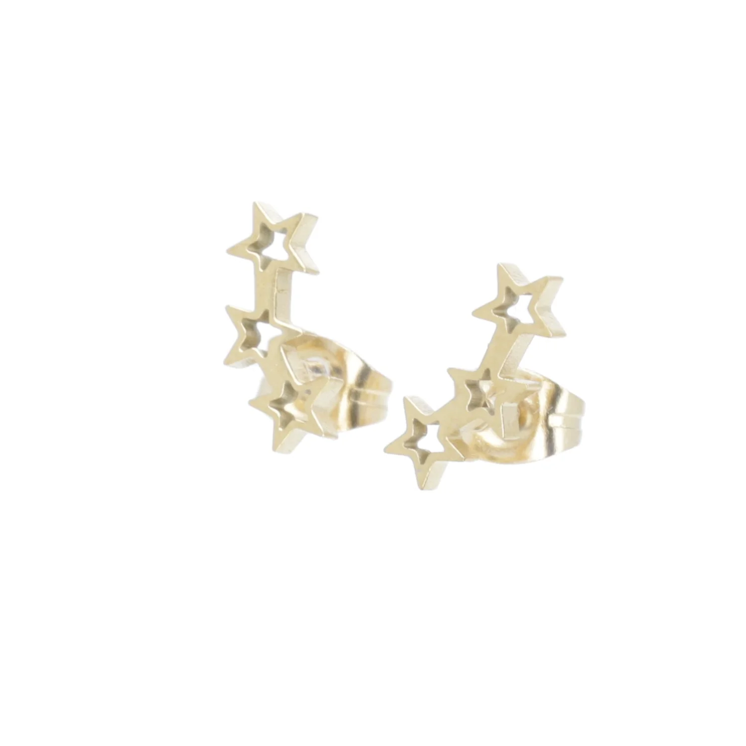 Open Triple Star Stud Earrings (Gold Plated) - Image 4