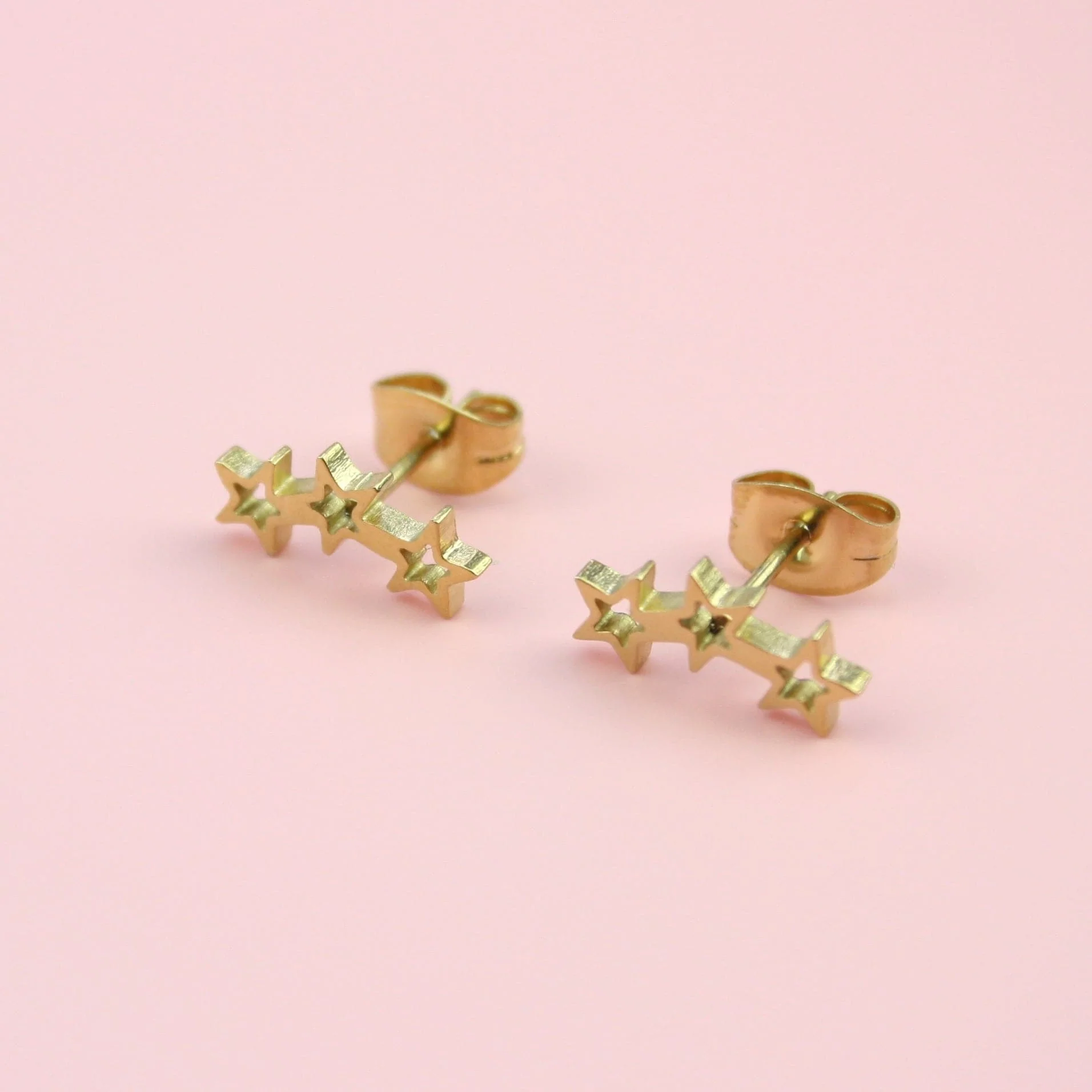 Open Triple Star Stud Earrings (Gold Plated) - Image 7