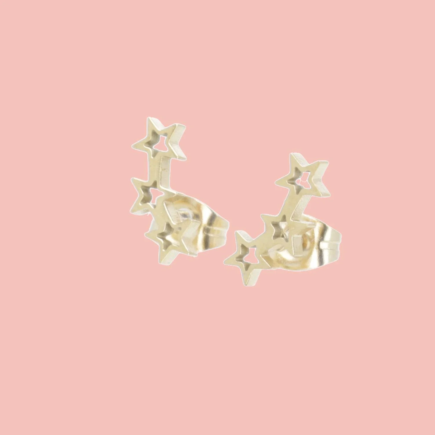 Open Triple Star Stud Earrings (Gold Plated) - Image 9