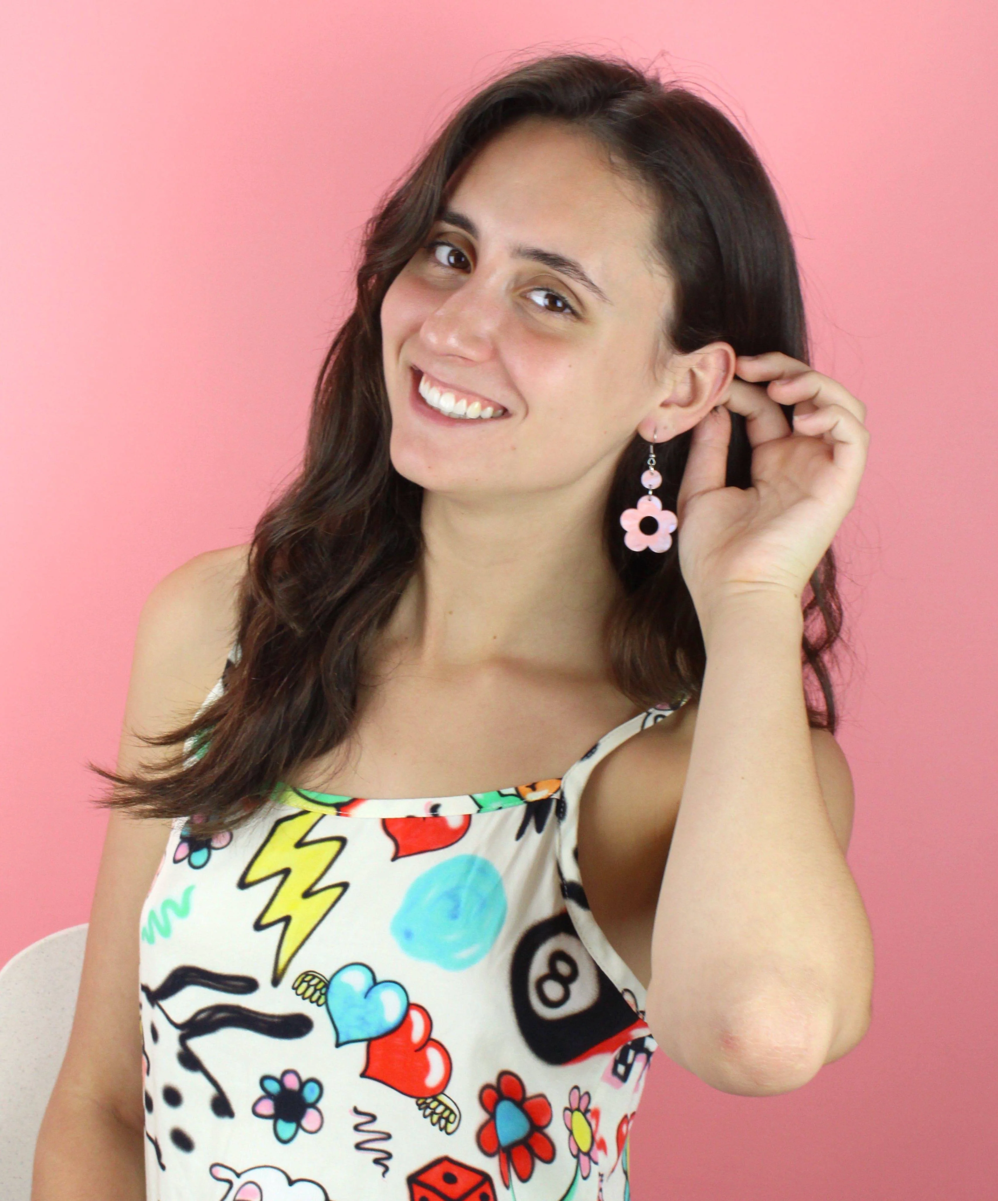 Pastel Peach Flower Power Earrings - Image 4