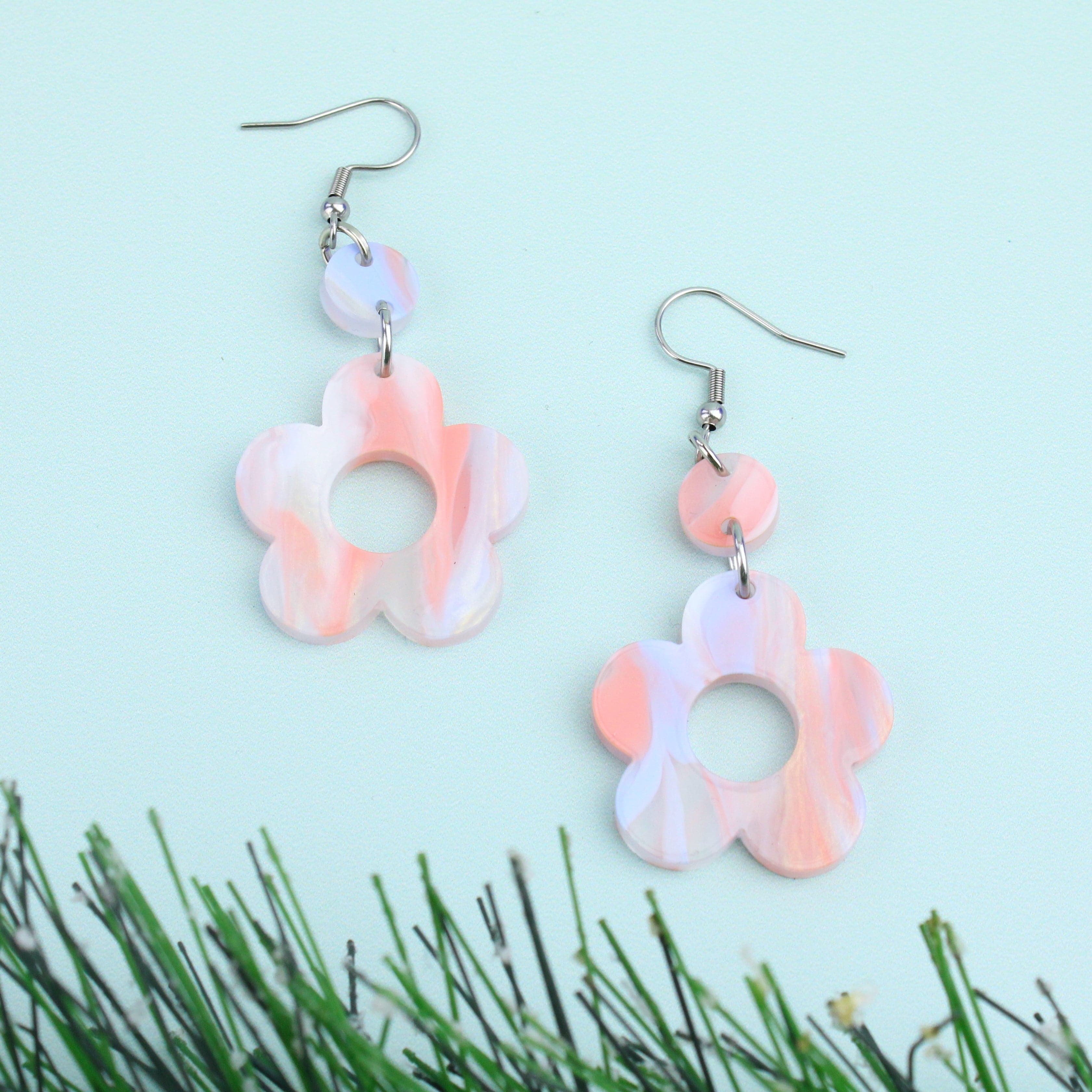 Pastel Peach Flower Power Earrings - Image 6