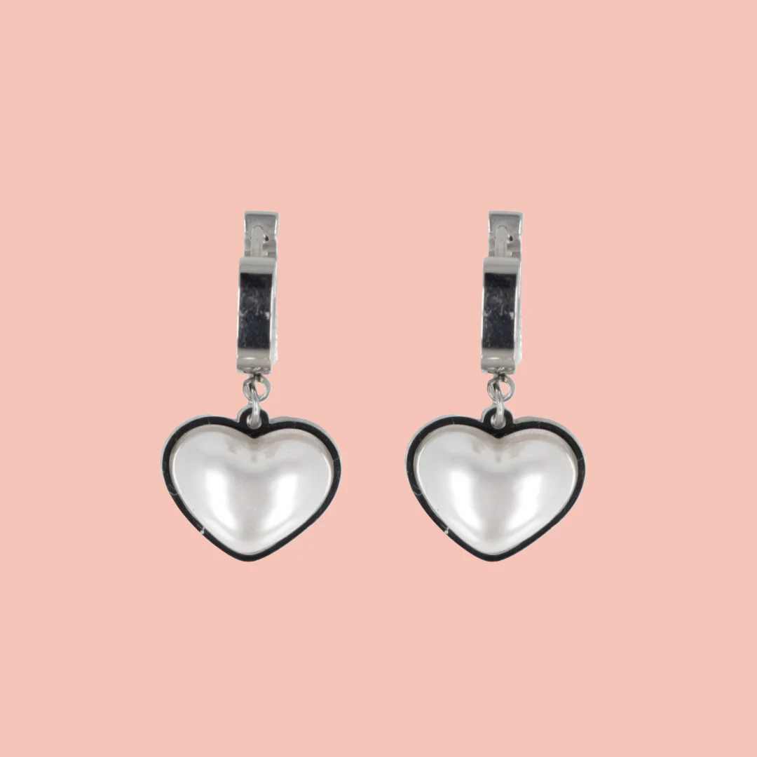 Pearl Heart Huggie Hoop Earrings