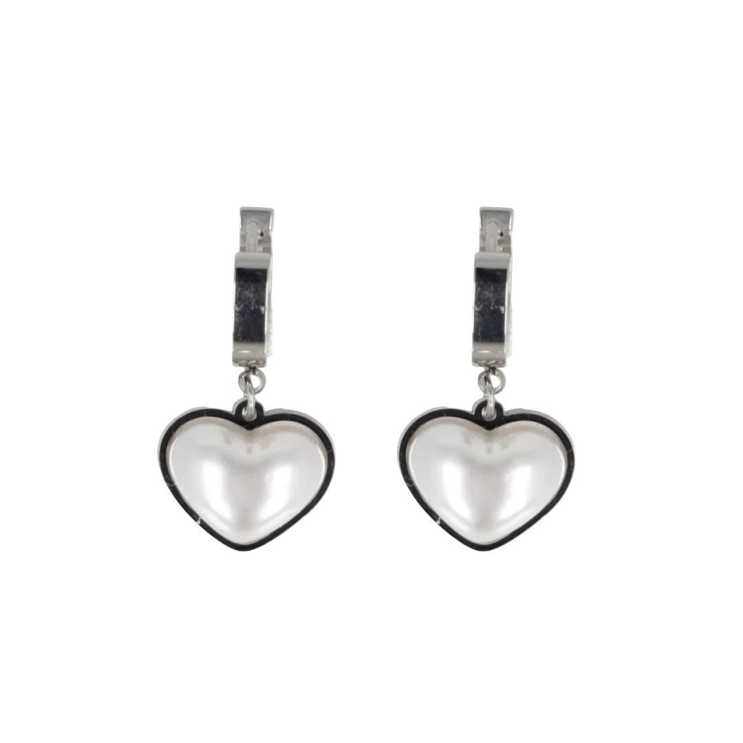 Pearl Heart Huggie Hoop Earrings - Image 2