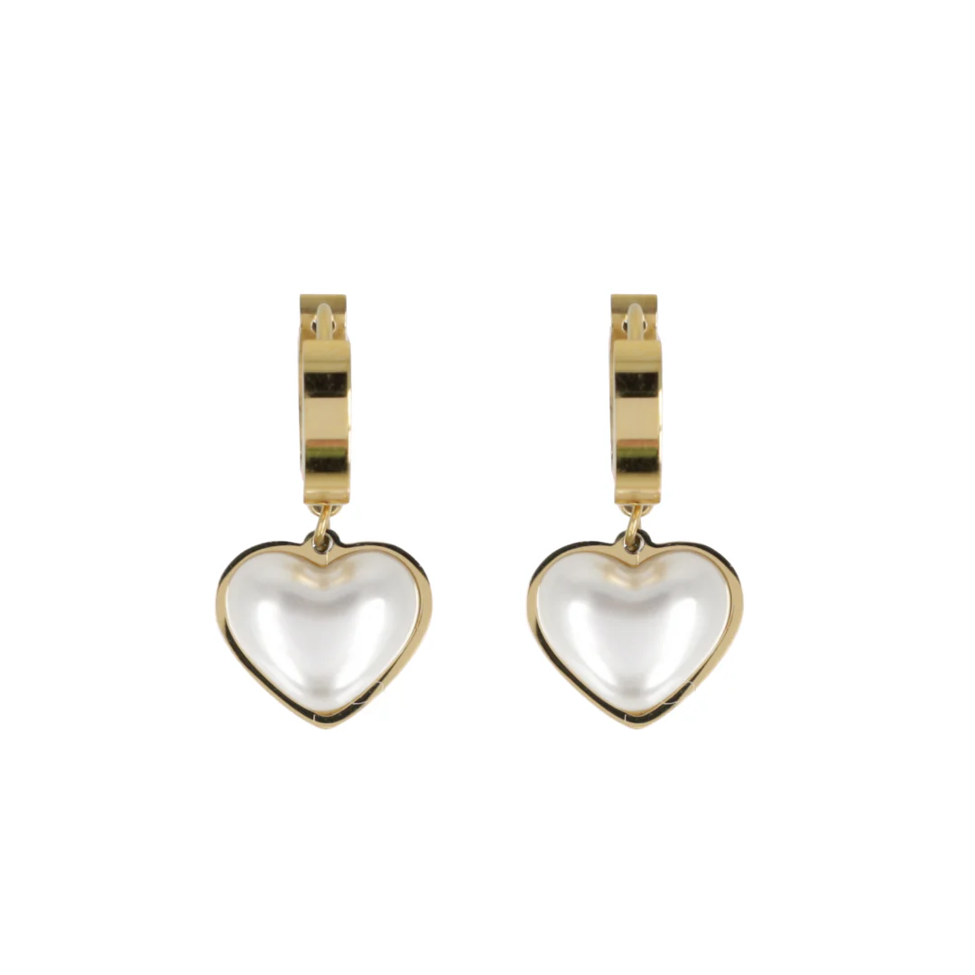 Pearl Heart Huggie Hoop Earrings (Gold Plated) - Image 3
