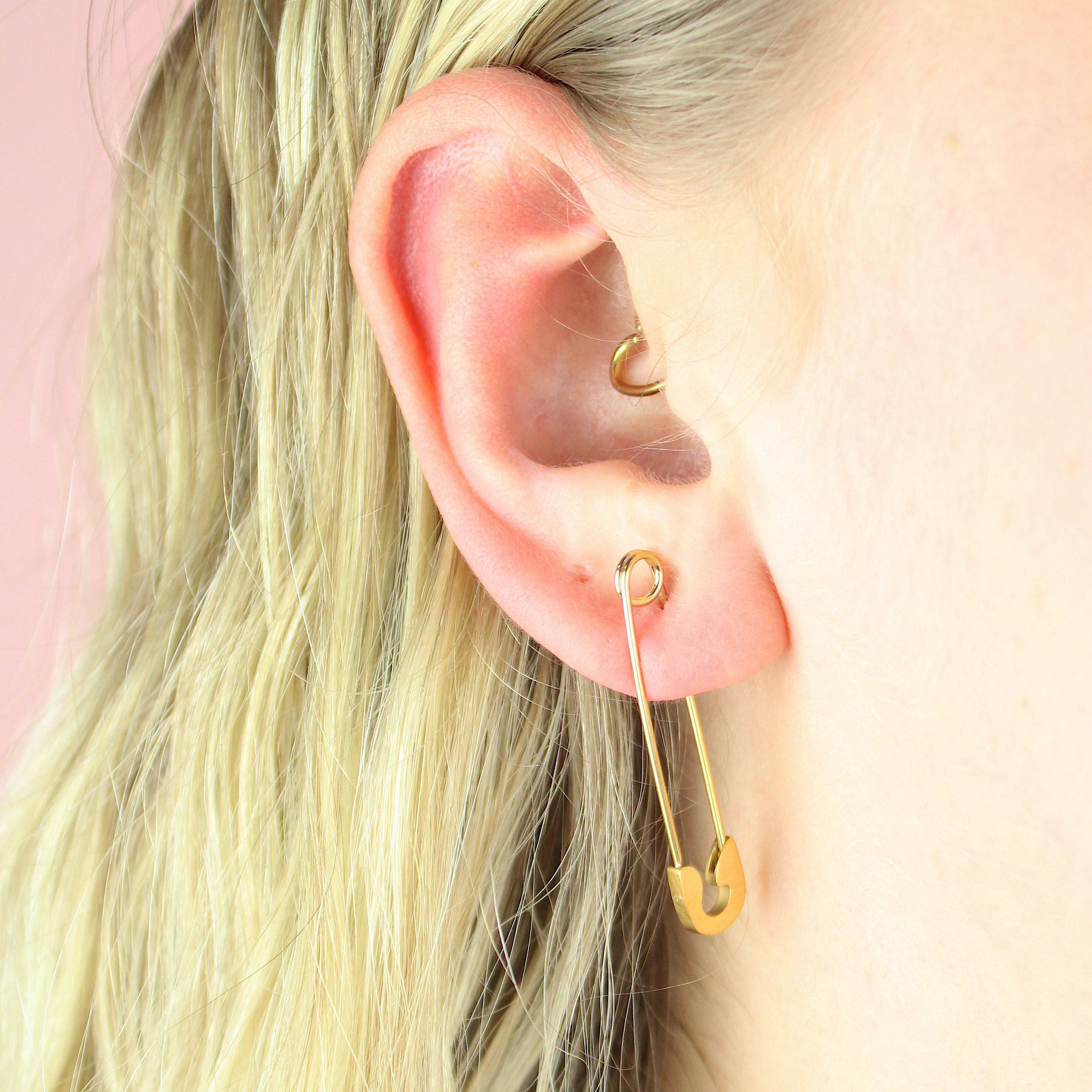 Pin it to Win it Safety Pin Earrings (Gold Plated) - Image 3