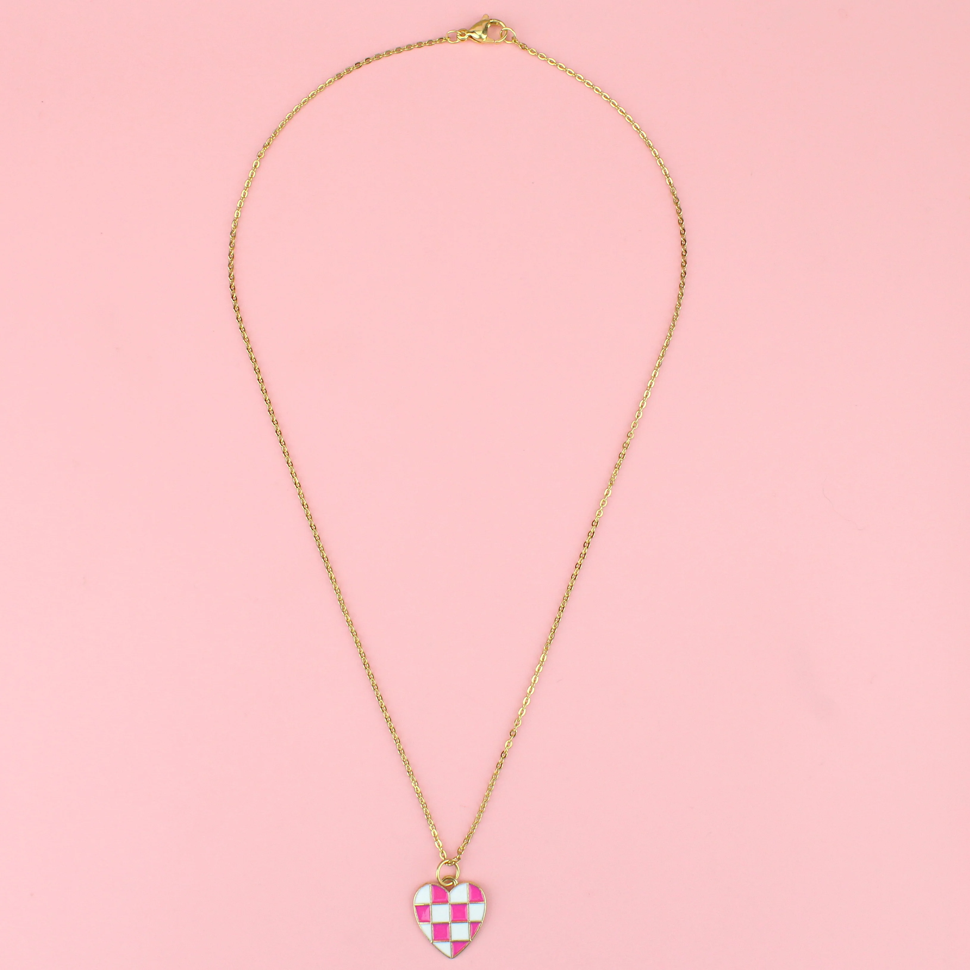 Pink and White Heart Checkerboard Necklace - Image 5