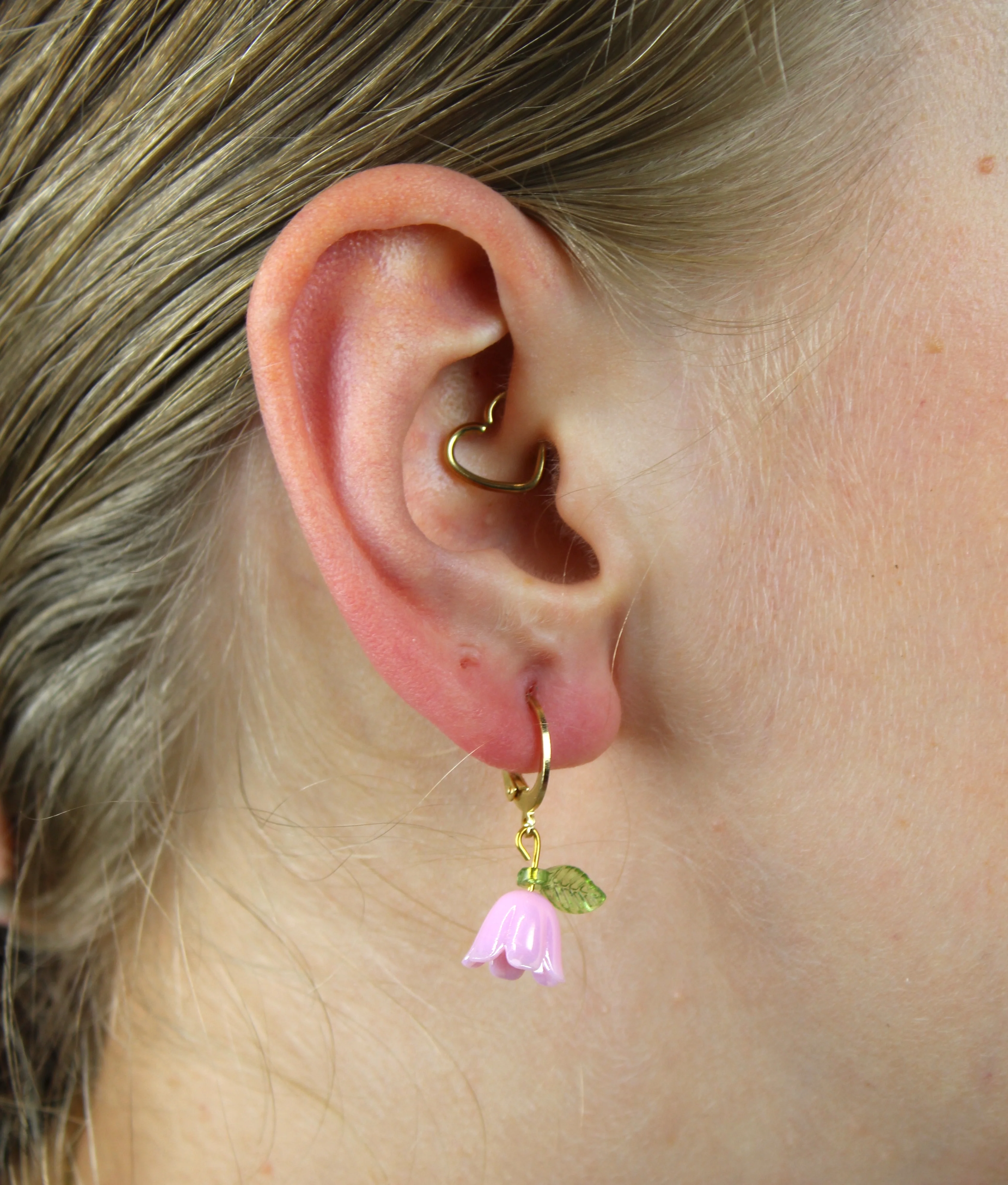 Pink Bell Orchid Huggie Hoop Earrings - Image 2
