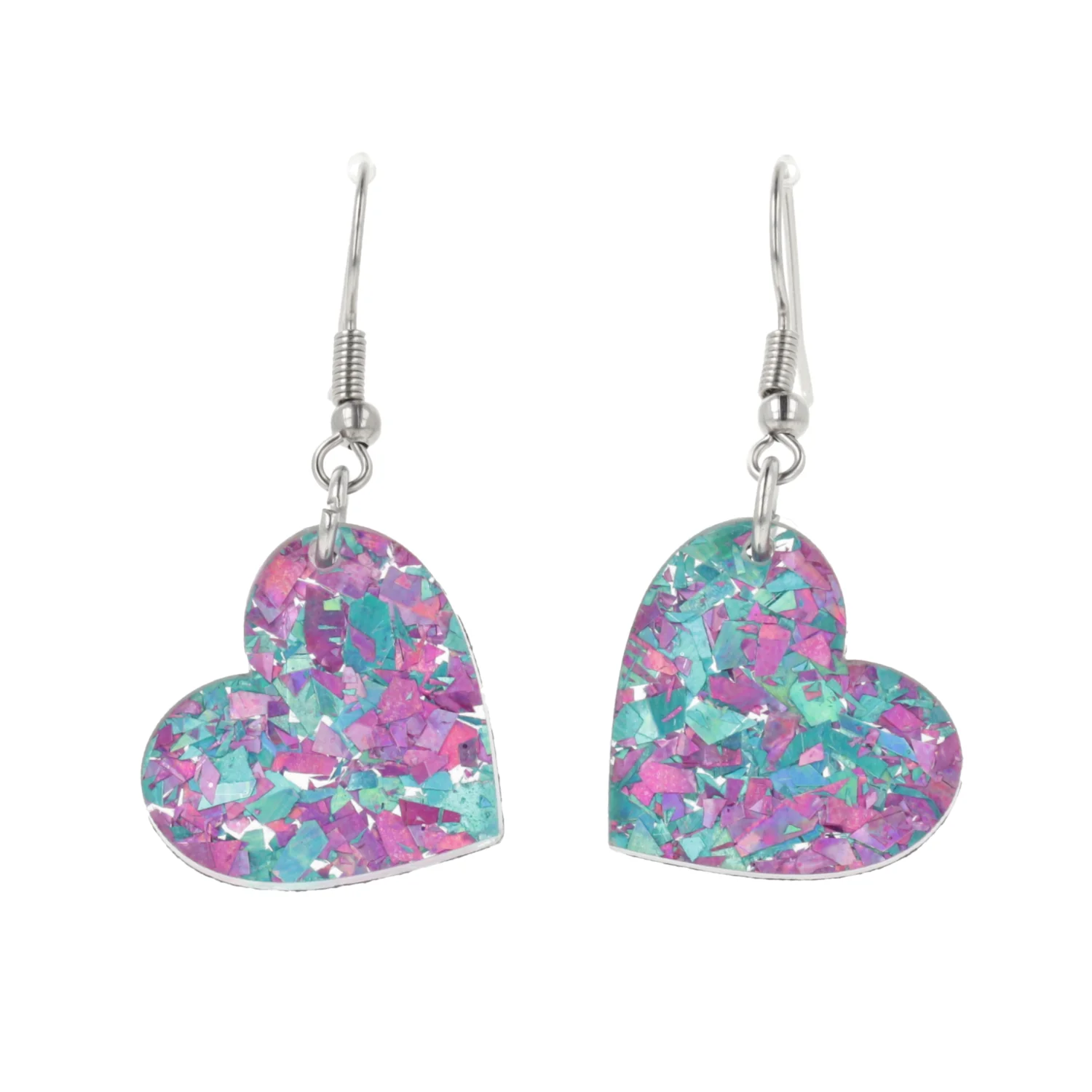 Pink & Blue Confetti Heart Earrings - Image 3