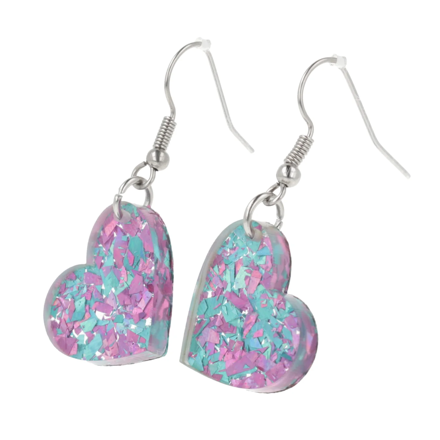 Pink & Blue Confetti Heart Earrings - Image 4