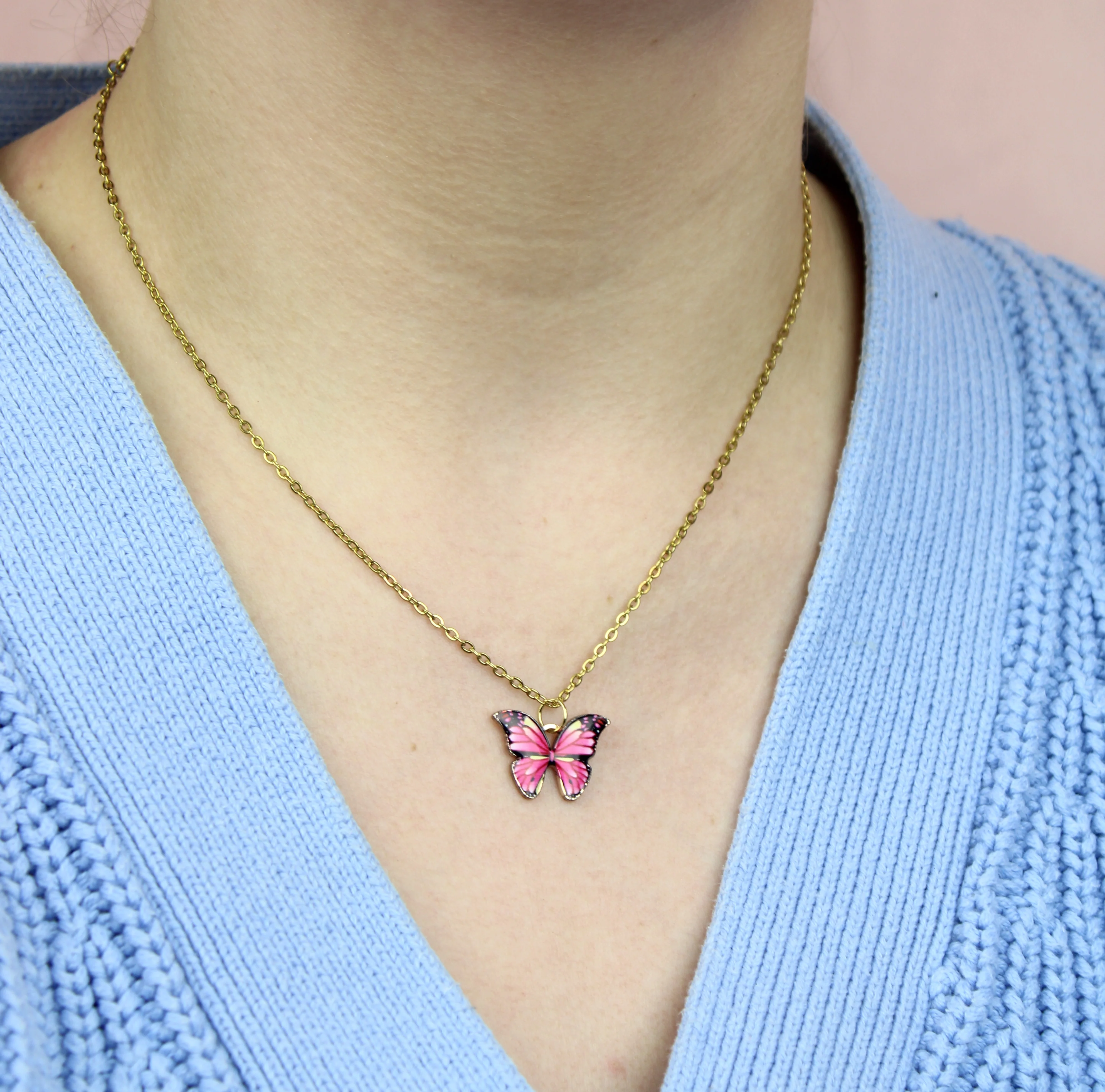 Pink Butterfly Necklace - Image 2