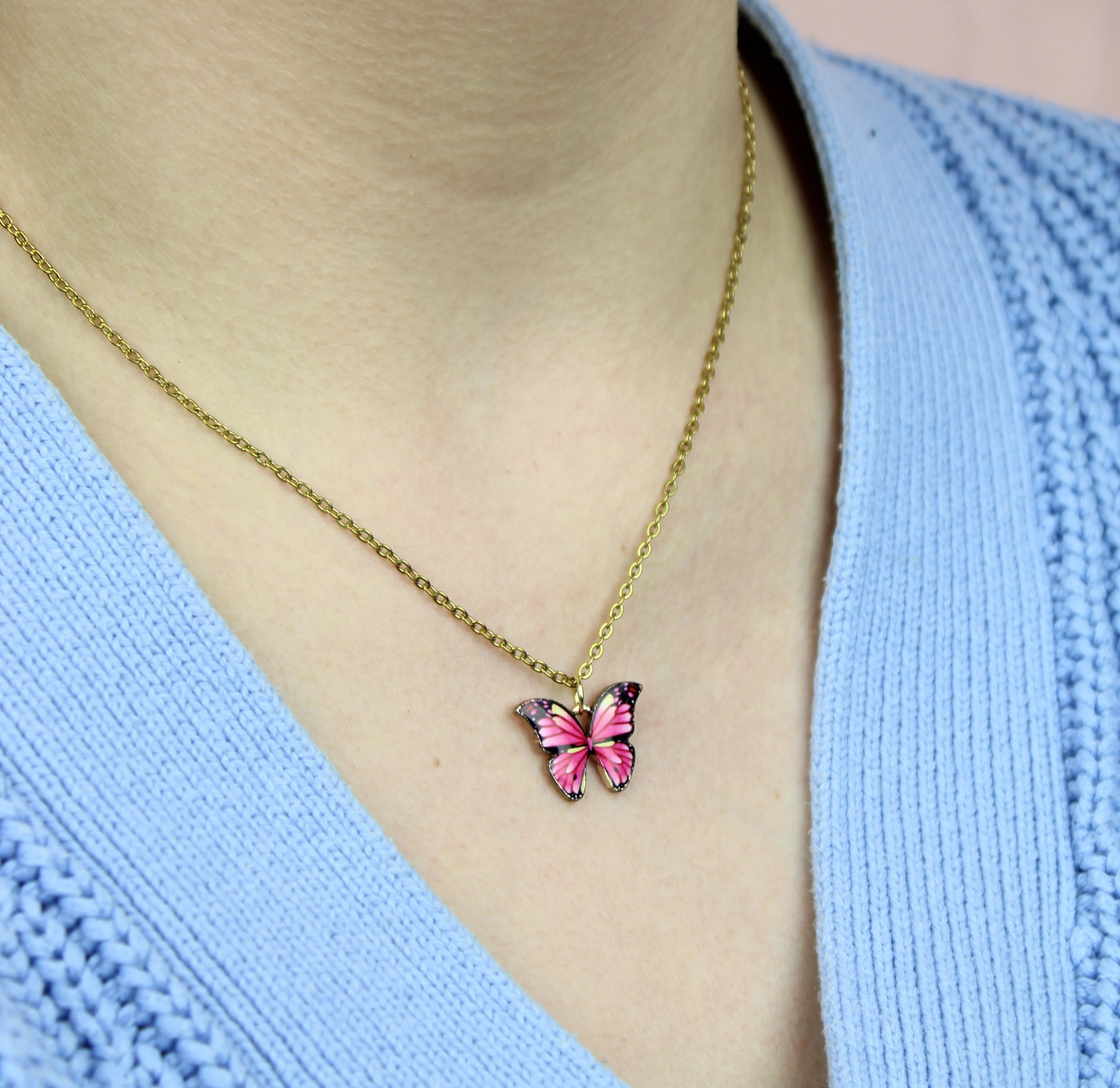 Pink Butterfly Necklace - Image 4