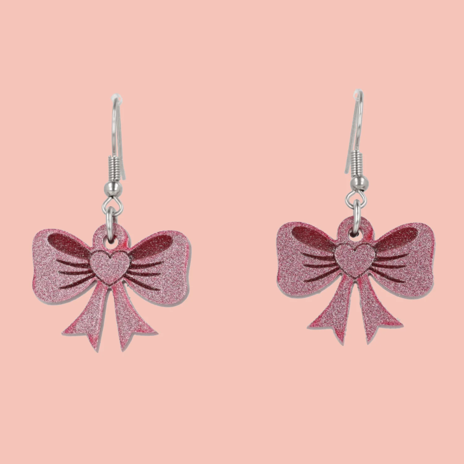 Pink Heart Bow Earrings
