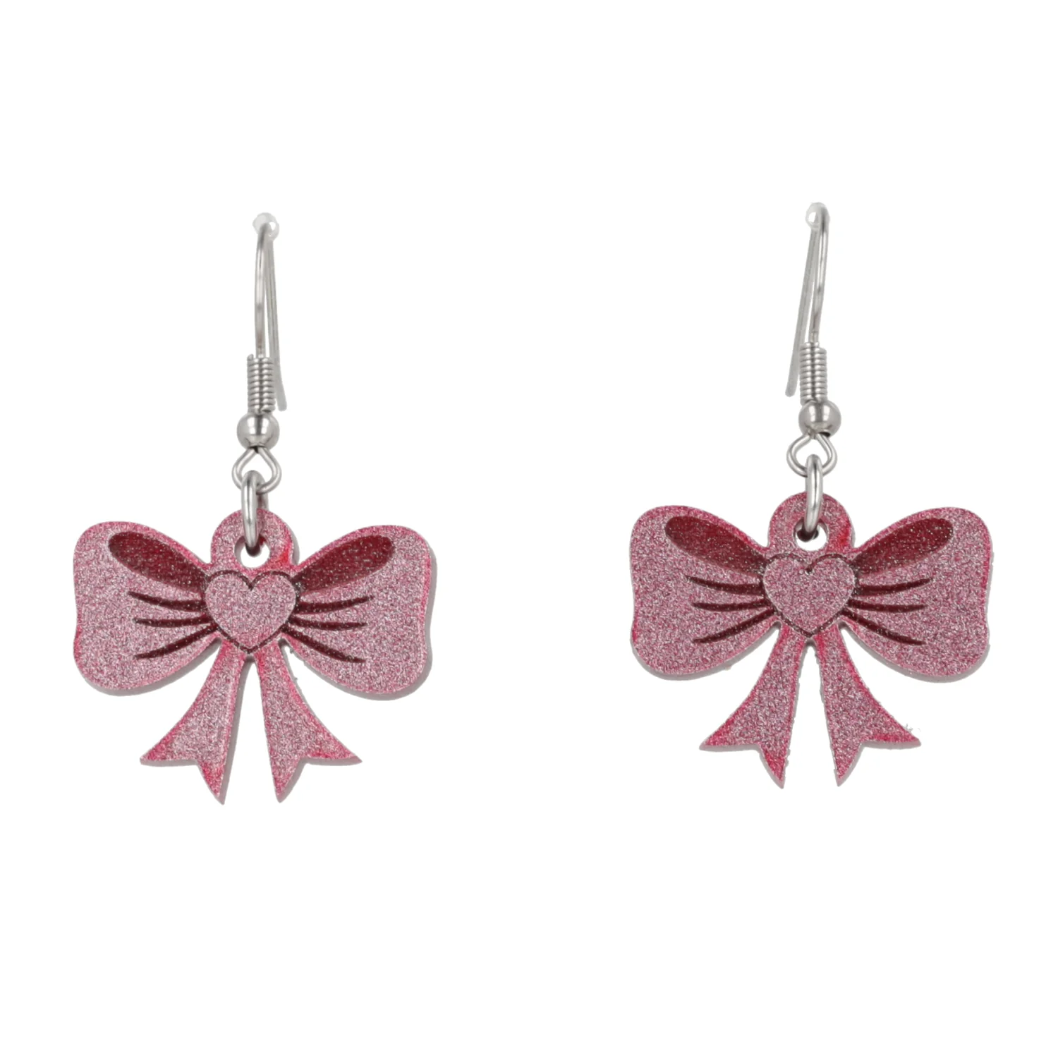 Pink Heart Bow Earrings - Image 5