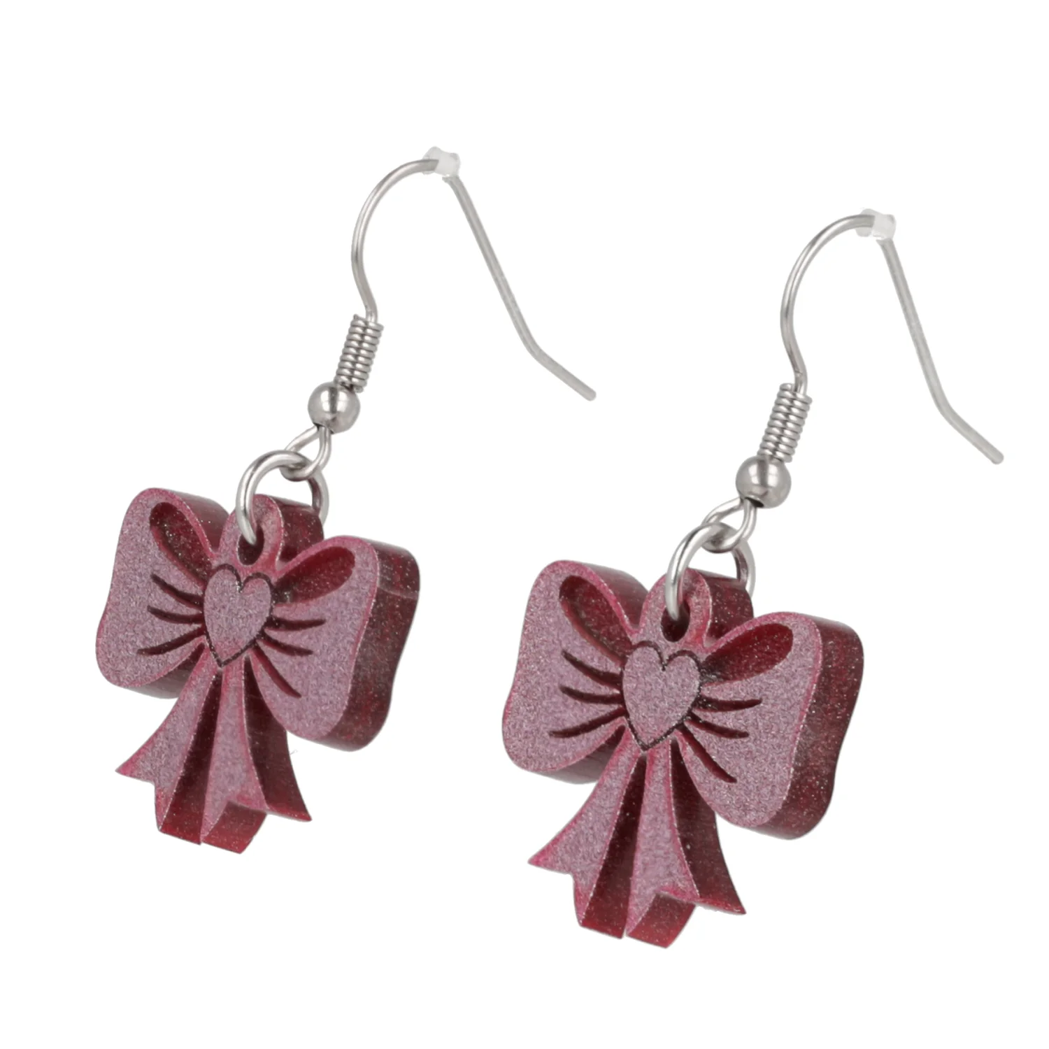 Pink Heart Bow Earrings - Image 6