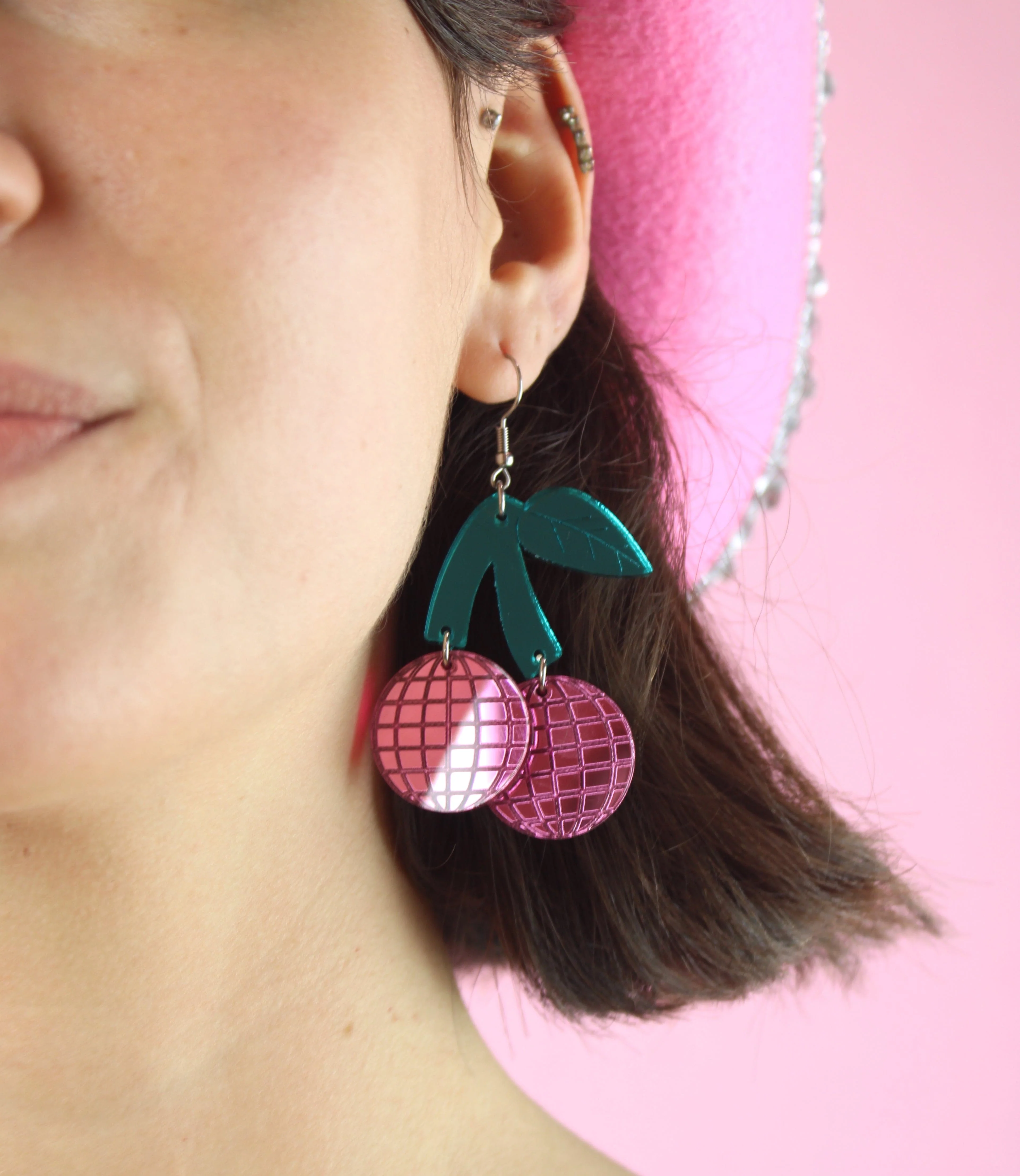 Pink Disco Cherry Earrings - Image 2