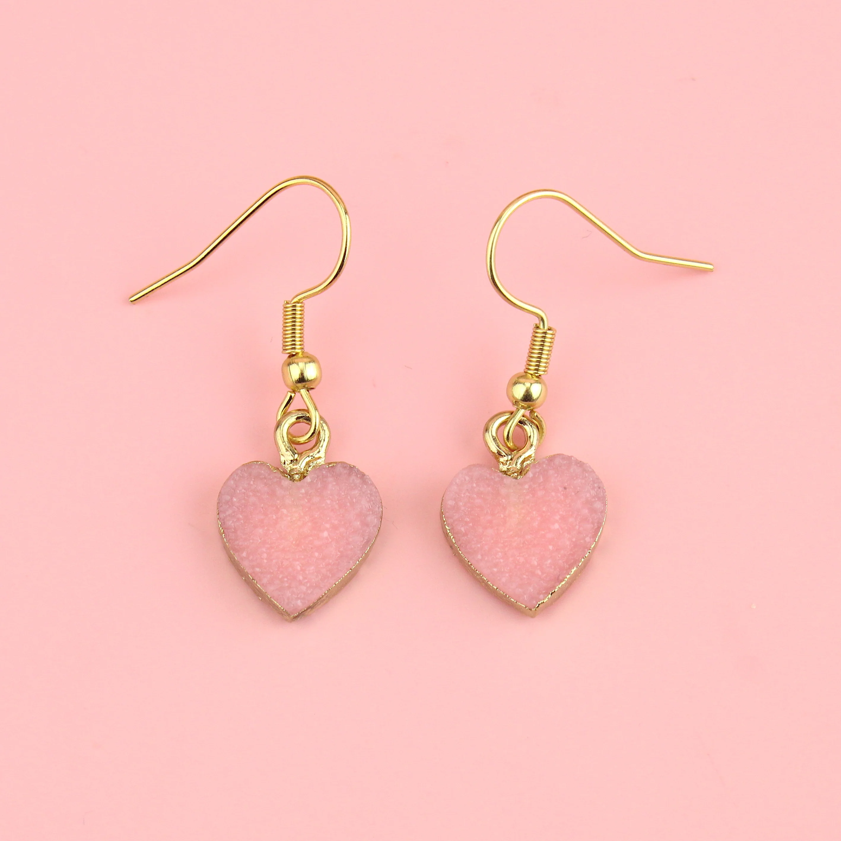 Pink Druzy Heart Earrings