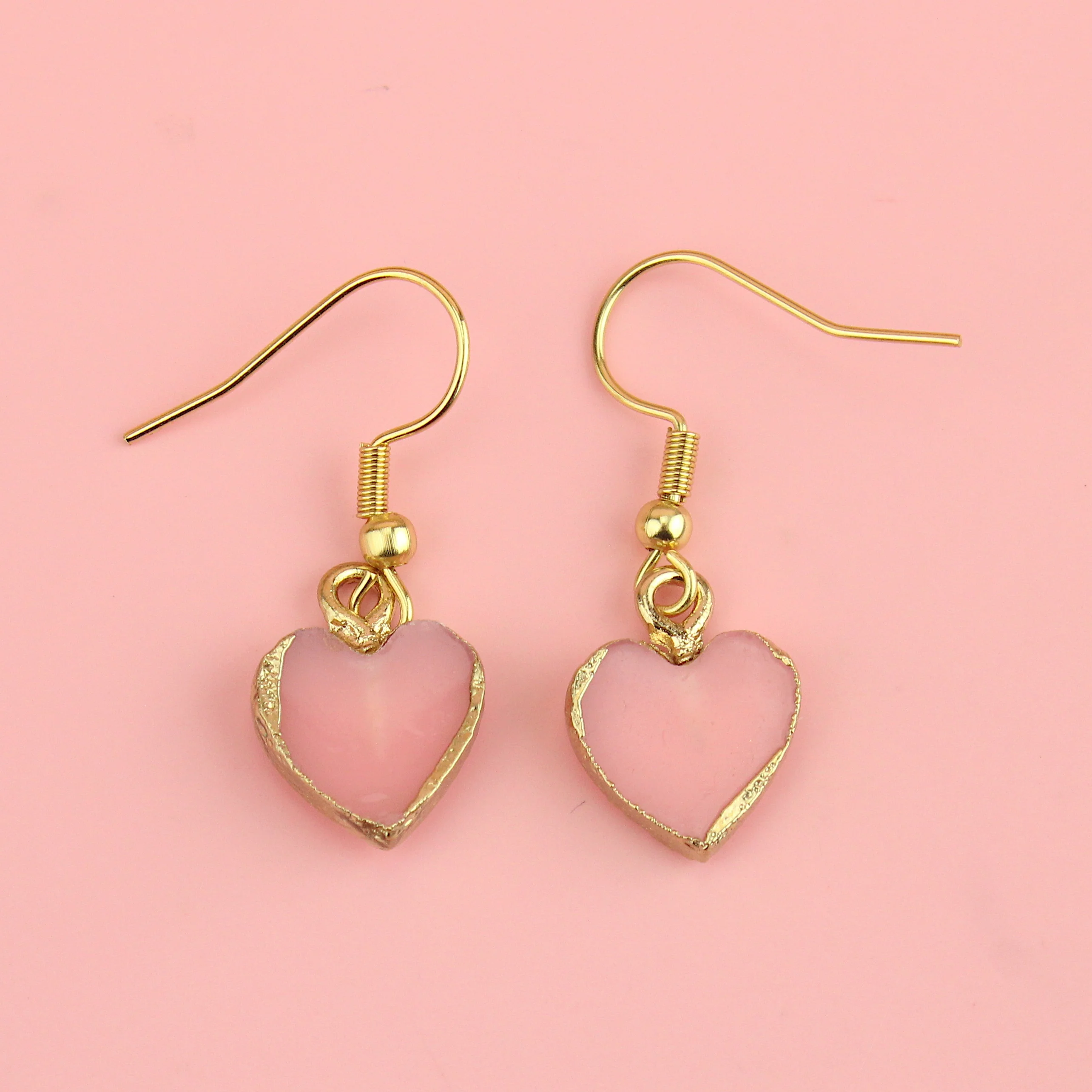 Pink Druzy Heart Earrings - Image 4