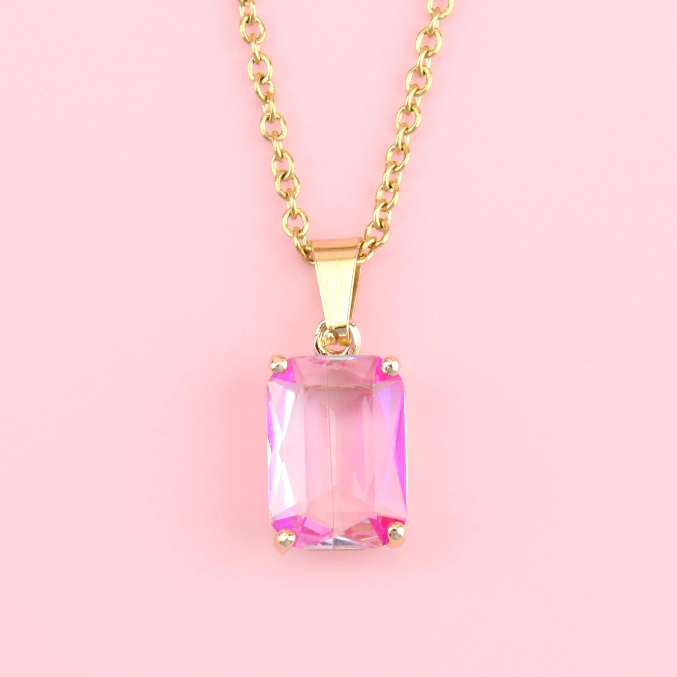 Pink Emerald Cut Necklace