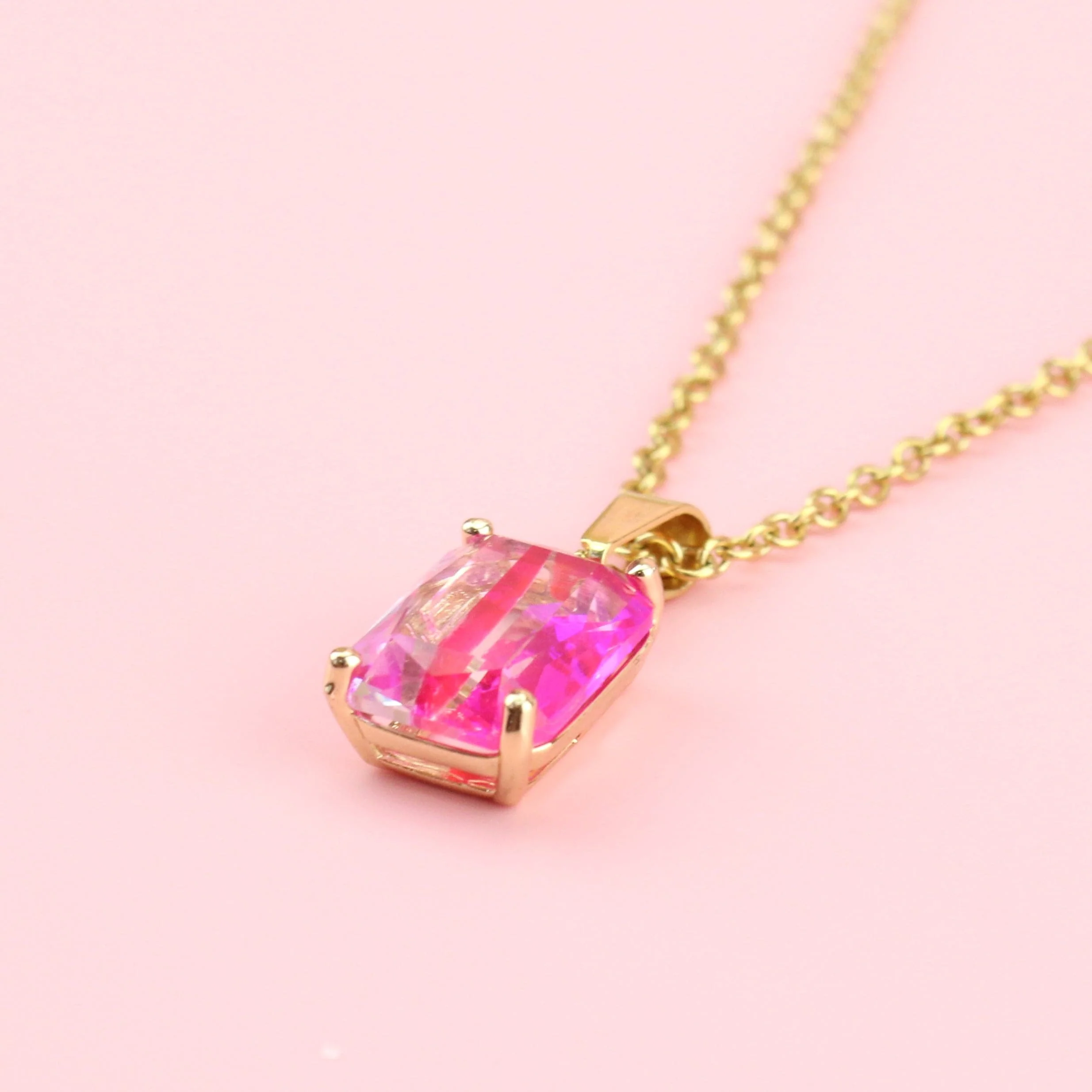 Pink Emerald Cut Necklace - Image 2