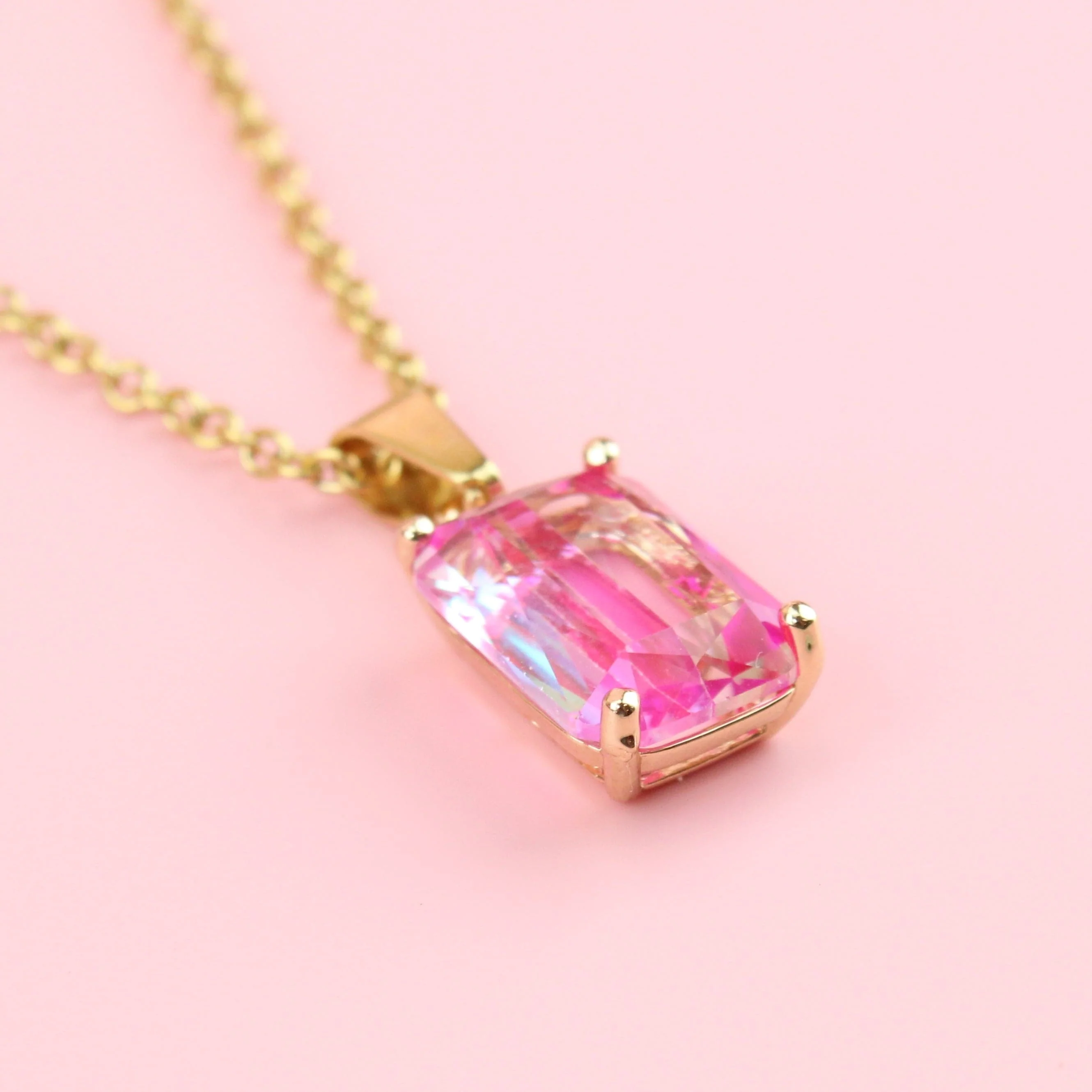 Pink Emerald Cut Necklace - Image 3