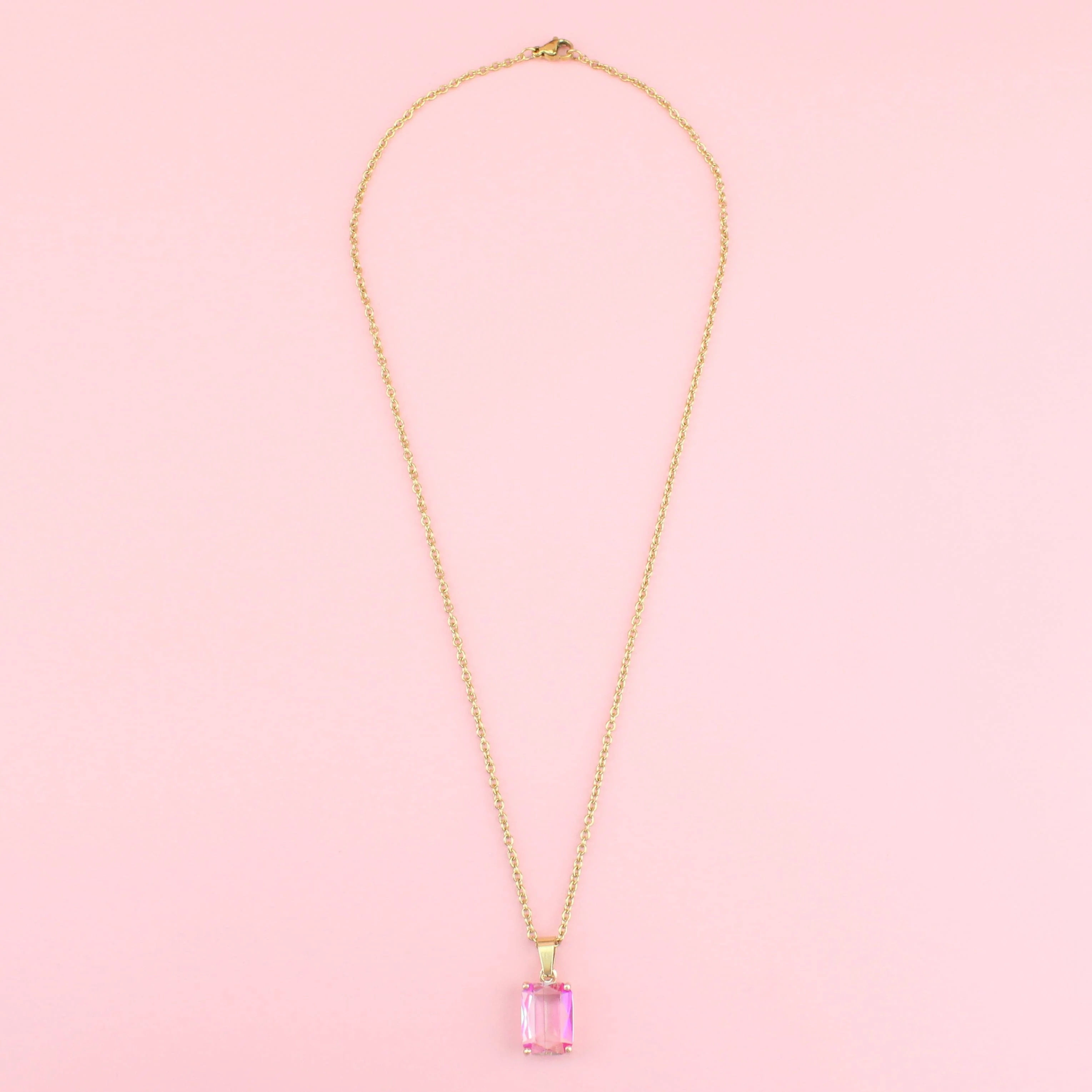 Pink Emerald Cut Necklace - Image 4