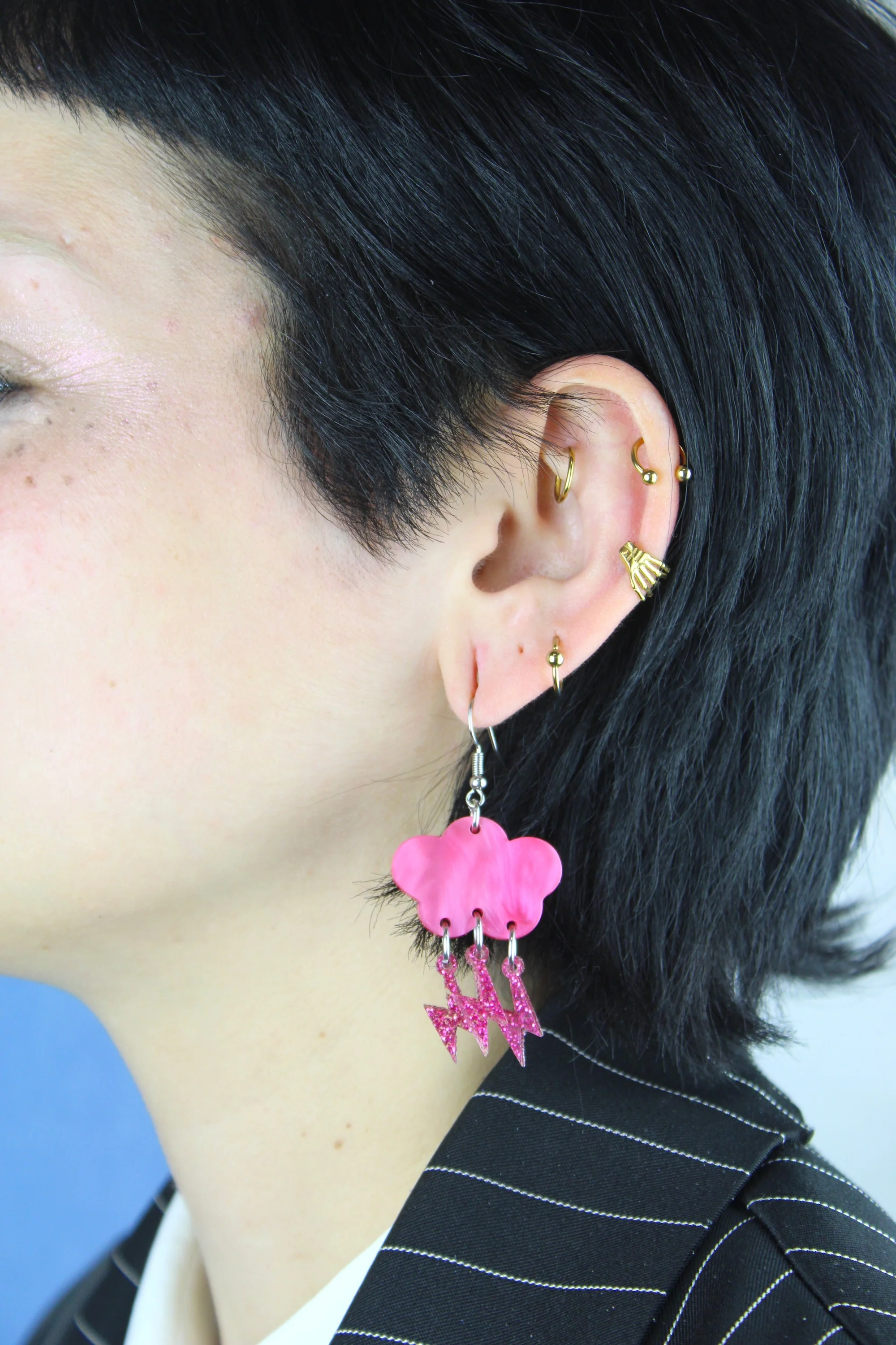 Pink Glitter Acid Lightning Earrings - Image 3